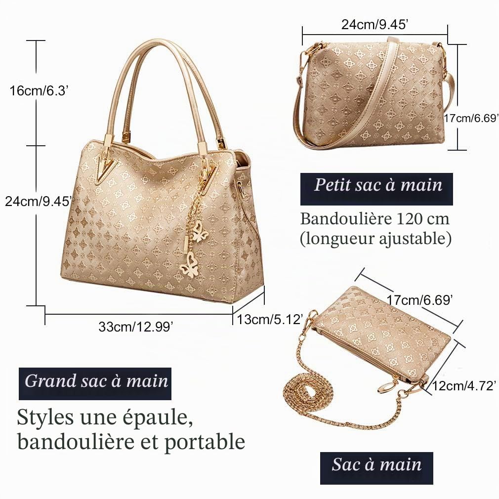 Pahajim Sac a Main Femme Sac Bandoulière Femme en PU Cuir Ensemble Sac a Main et Portefeuille Lot Sac a Main Femme Mode Sac Fourre Tout de 3 pcs Set | Ensemble de sac à bandoulière avec porte-cartes et sac à main à bandoulière pour le travail, le shopping
