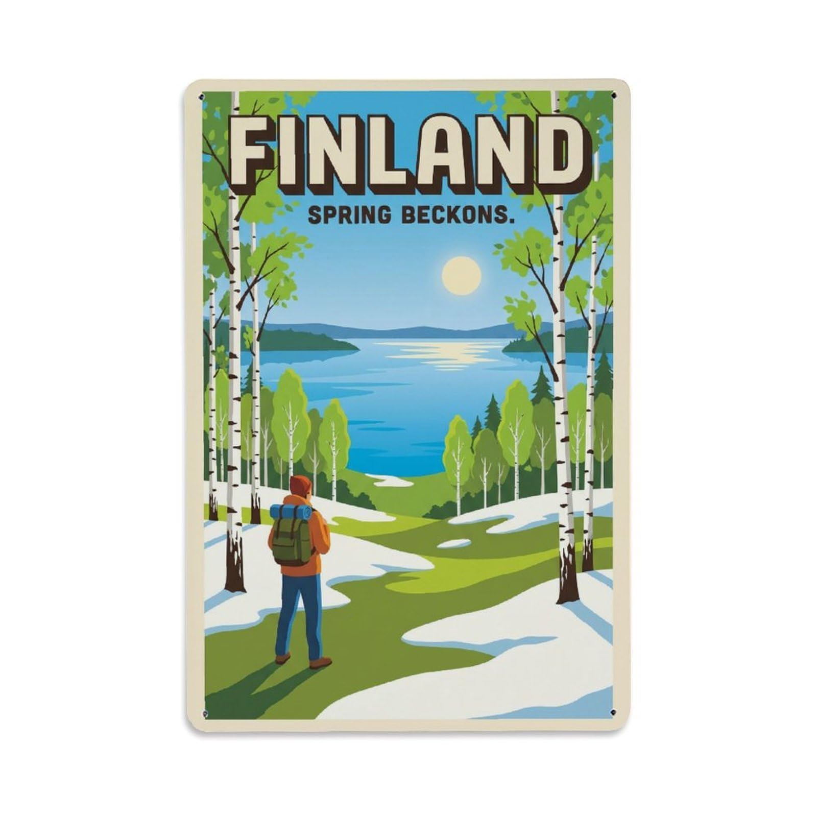 Olhnbad Style Finland Spring Birch Meadow Travel Nordic Metal Tin Sign