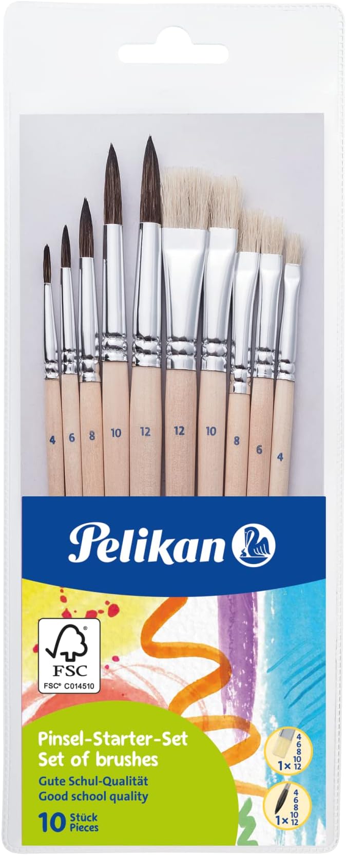 Pelikan 700405 Brush Starter Set with 5 Hair and 5 Bristle Brushes