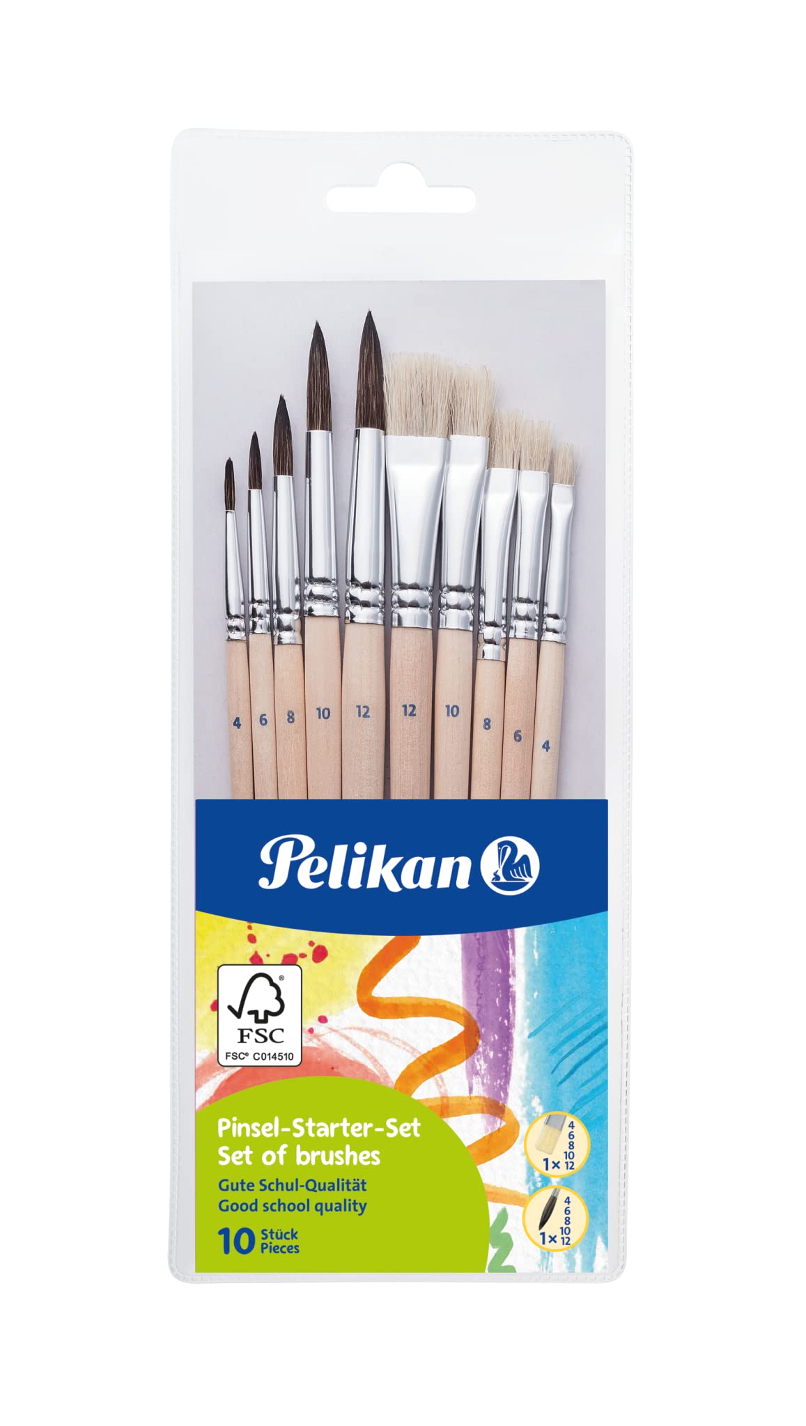 Pelikan 700405 Brush Starter Set with 5 Hair and 5 Bristle Brushes