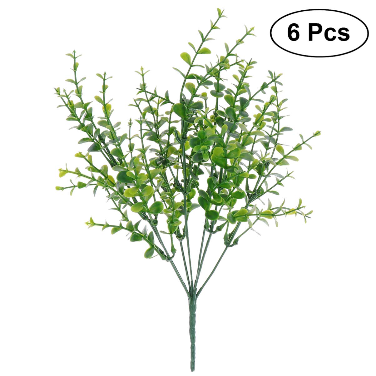 6pcs Artificial Boxwood Stems Plastic Eucalyptus Greenery Spring Plants For Farmhouse Wedding Centerpiece Arrangement
