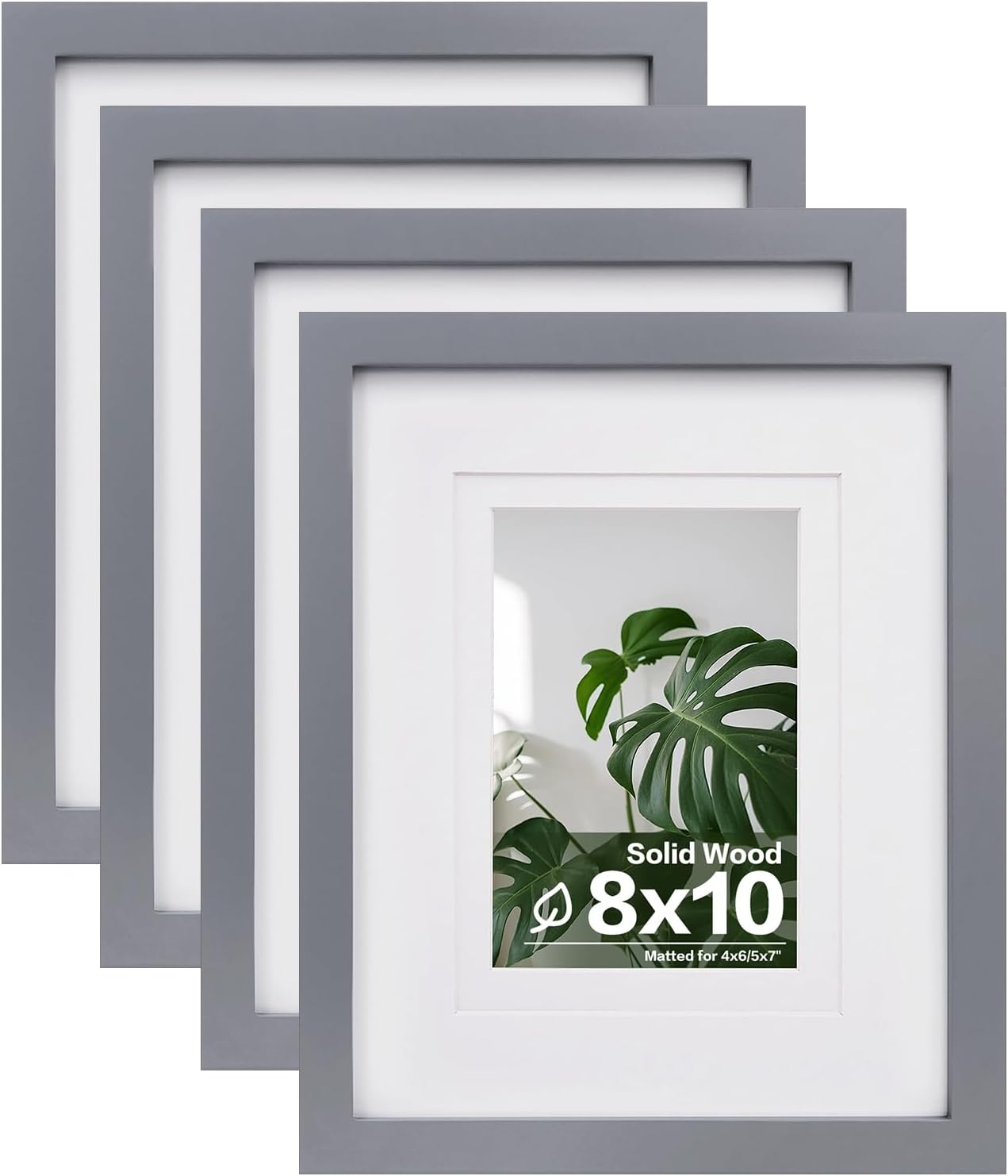 Egofine 8x10 Picture Frames 4 Pack - Wood Frames Covered by Plexiglass for Pictures 4x6 or 5x7 with Mat or 8x10 Without Mat, Photo Frames for Table Top and Wall Display, Dark Gray