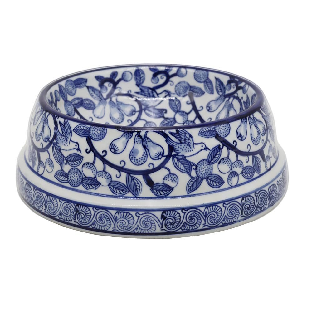 Aimusego Blue and White Ceramic Dog Bowl, Gifts for Pet Owners, Dog Gift, Anti-Skid Base Medium Large Water and Food Pet Cat Dish-9inch