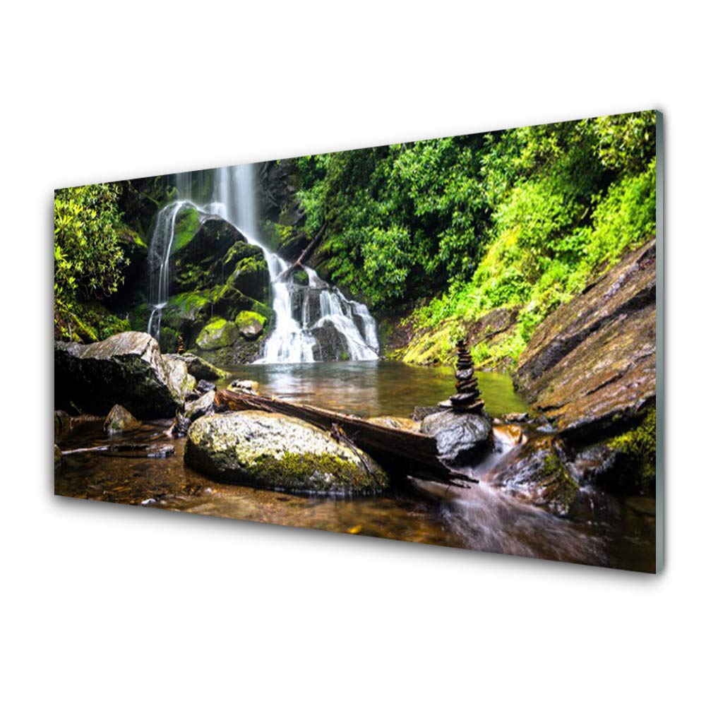 Tableau en verre trempé 100x50cm forêt cascade Tulup