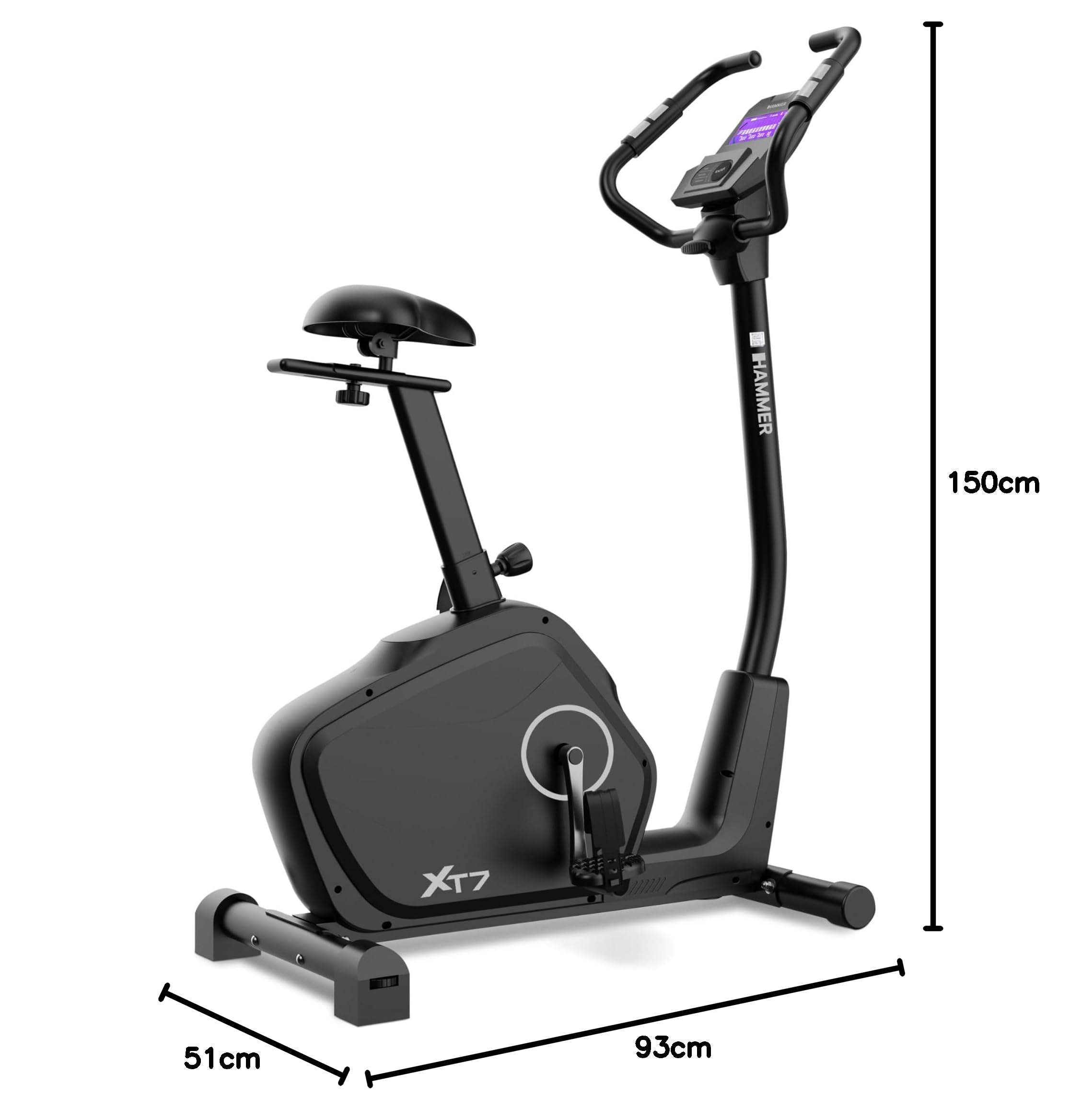 HAMMER Ergometer Cardio XT7 – leiser Heimtrainer für Zuhause mit tiefem Einstieg, App Kompatibel mit Kinomap, 8 kg Schwungmassensystem, 24 Programme, Hometrainer Fahrrad bis 130 kg