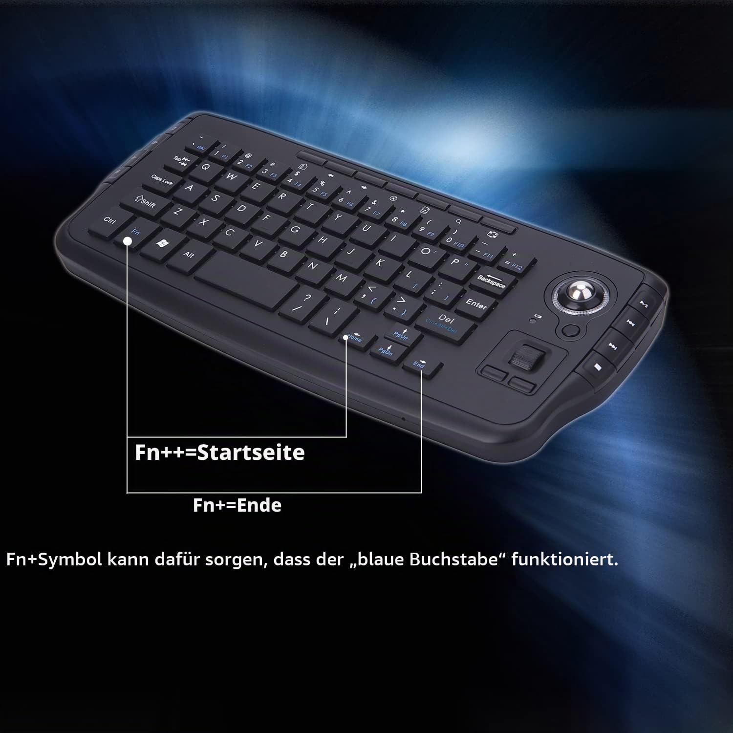 Kabellose Tastatur mit Trackball,2.4G Mini Tastatur Multi-Media Funktionelle Trackball Air Maus für Android TV Box Smart TV PC Notebook-Schwarz