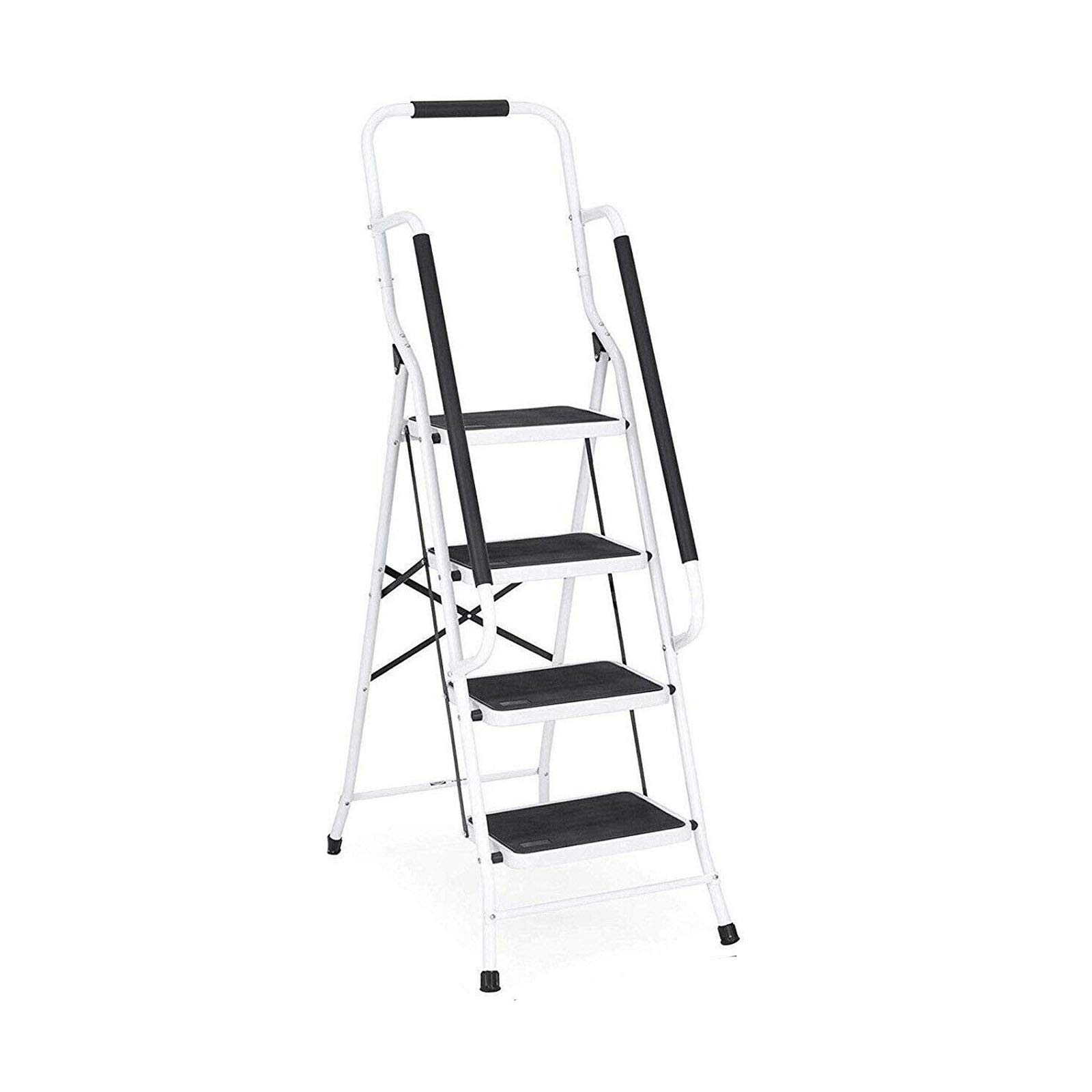 Huini Escabeau de sécurité 4 marches avec main courante pliable en acier de haute qualité antidérapant pour cuisine, maison, bureau