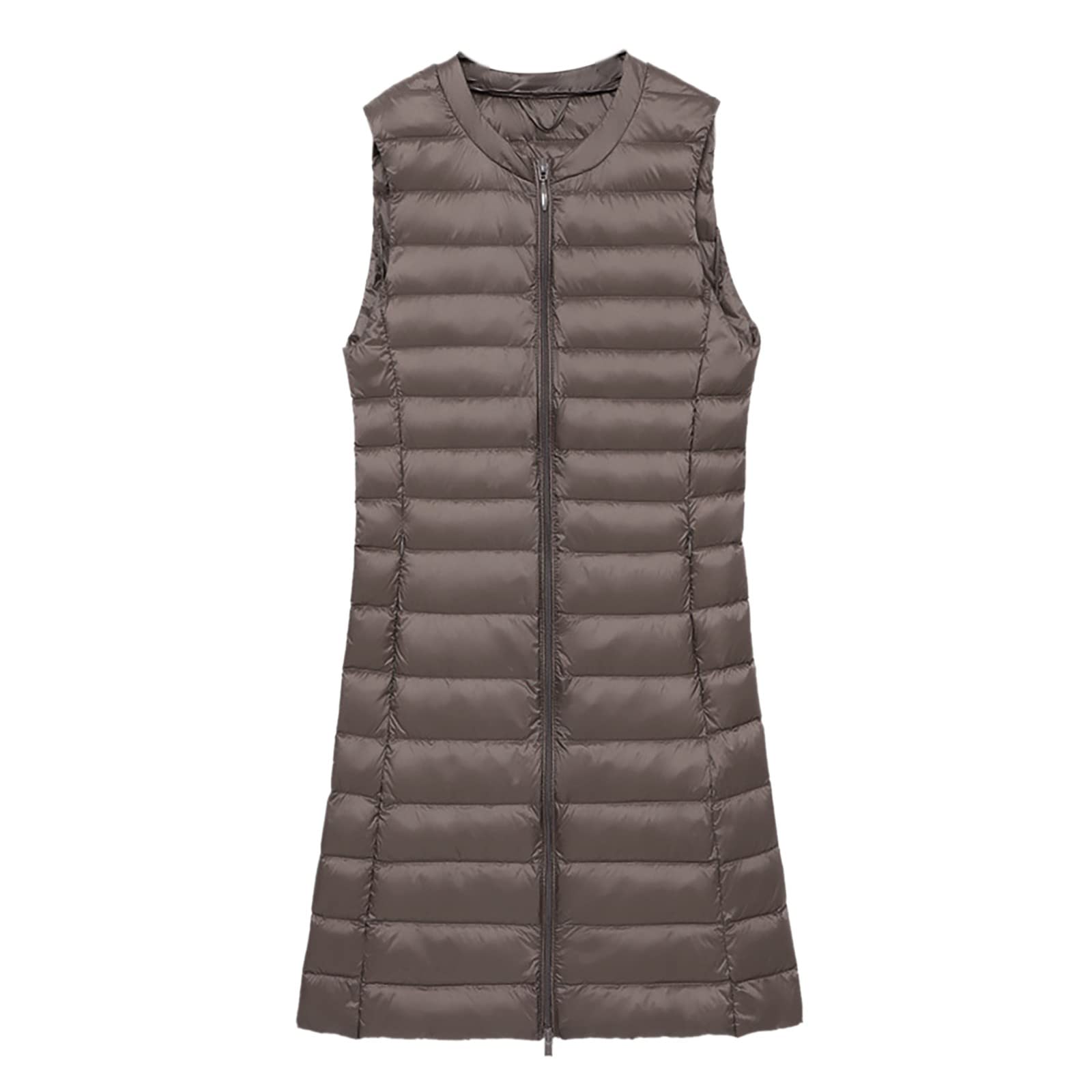 Generisch Piumino da donna, taglie forti, lungo, invernale, sottile, leggero, con tasche per esterni (cachi, M)
