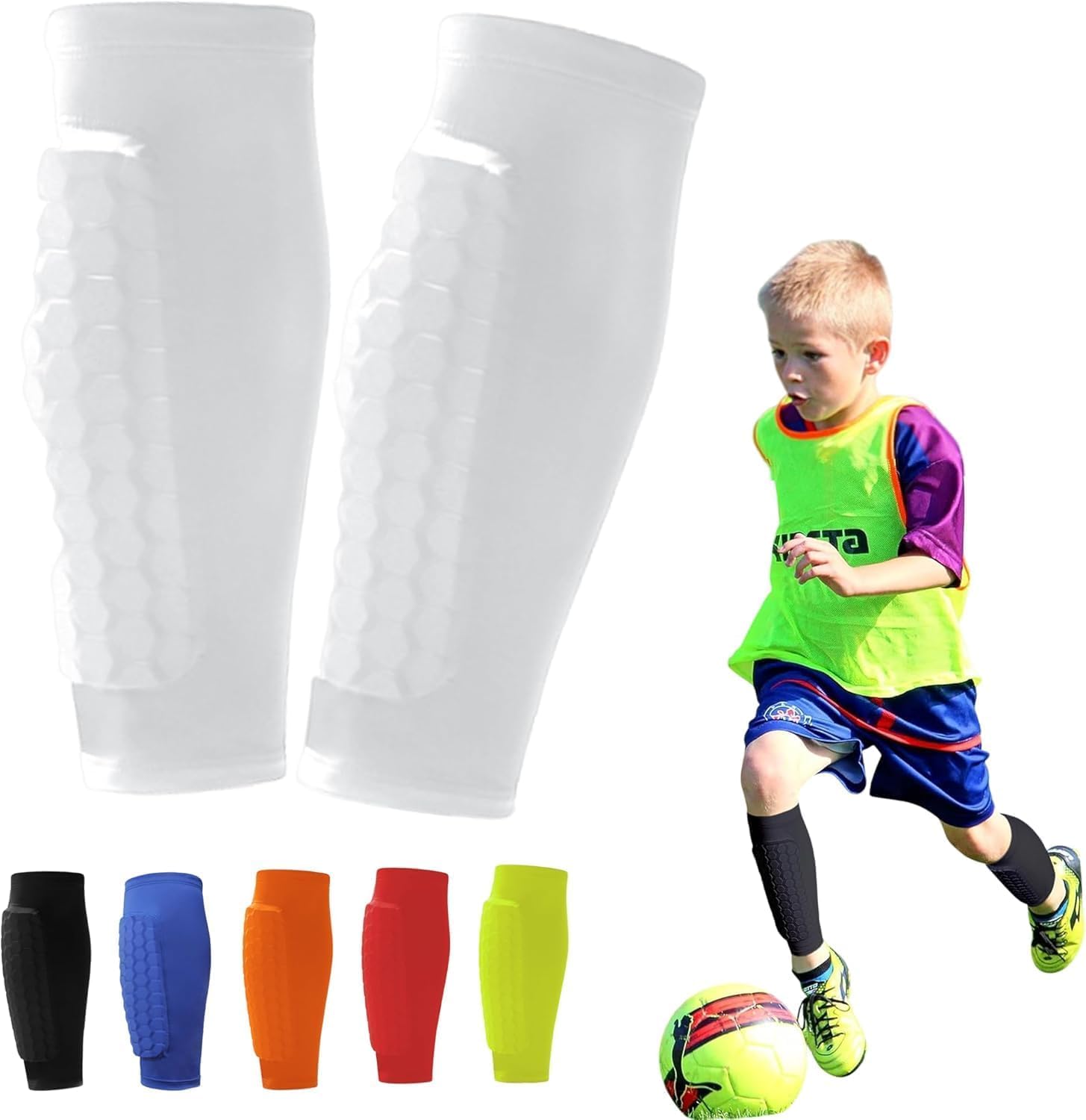 Shindefender Shin Guards, Soccer Shin Guards for Kids and Adult, Compression Sleeve with Honeycomb Pads - Soccer, Football, Boxing, Rugby, Breathable Lightweight Shin Guards for Football, Basketball