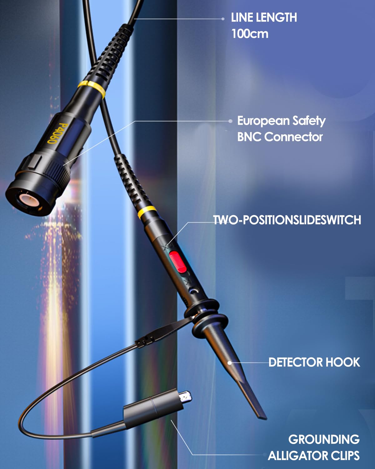 Walfront 1 STK. P4060 Tastkopf Hochspannung 1: 100, 2000 V 60 MHz Oszilloskop Tastkopf, 1, 2 m Kabel mit Standard BNC Ende, Schwarz