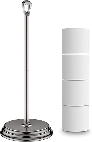 Miniatura 9 de Soporte de papel higiénico con soporte de pie resistente a la oxidación, soporte de almacenamiento de papel higiénico de metal para el baño, soporte