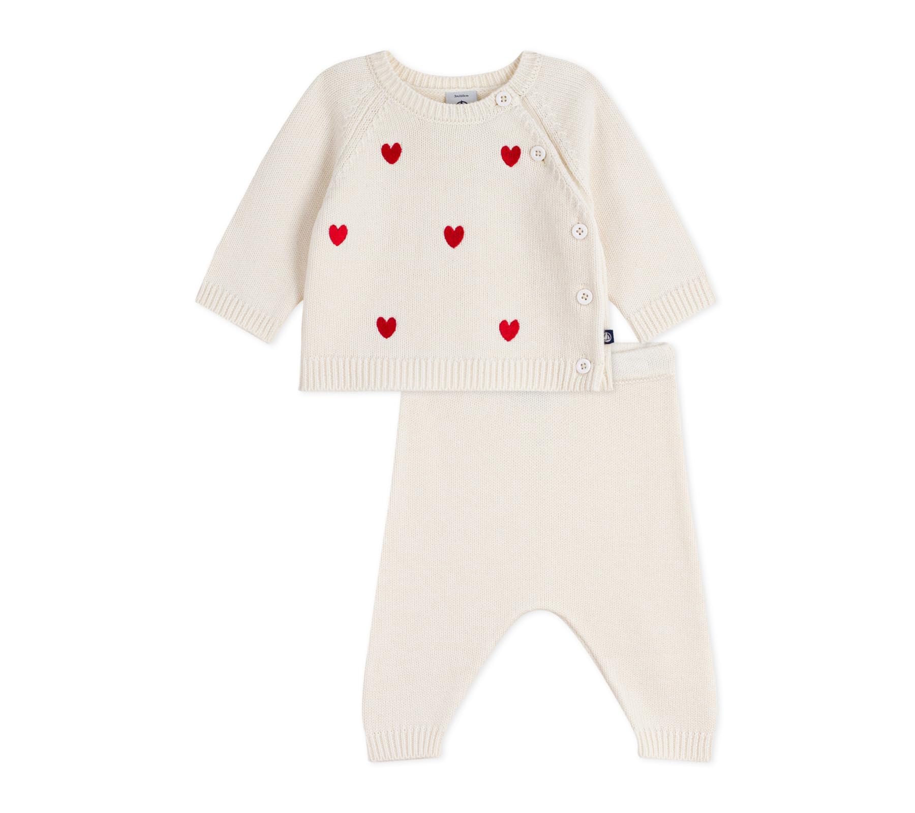 Petit Bateau A0dts01 2-częściowy zestaw dla niemowląt z dzianiny i serca haftowane ubrania na dzień dla niemowląt (zestaw 1 szt.)