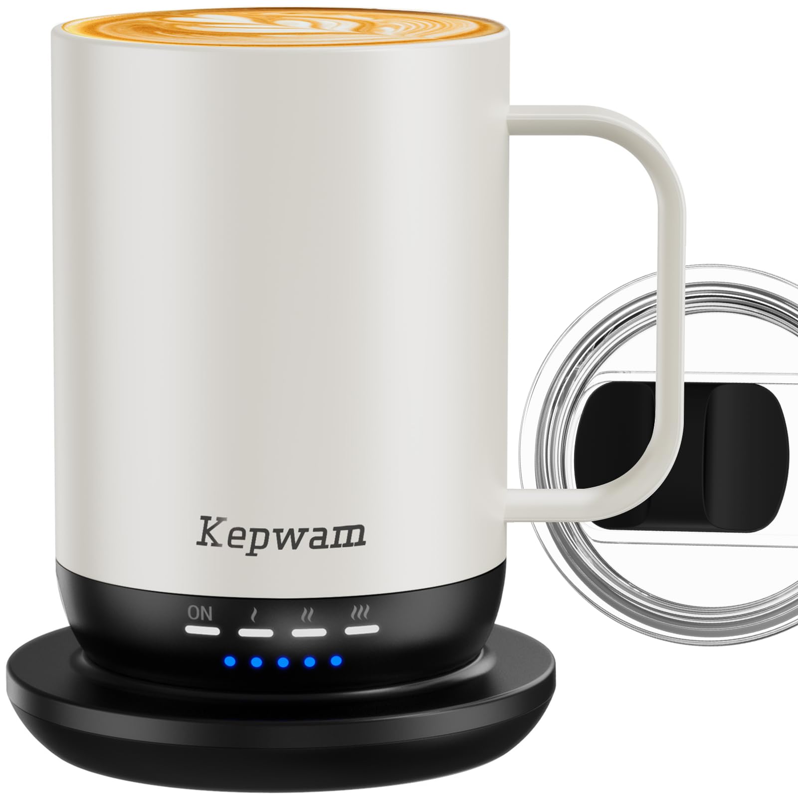 Kepwam Self Heating Coffee Mug T1-16oz Fast Heating &amp; Ultra Long-Lasting Battery Life, Heated Coffee Mug Up to 149℉ - Touch &amp; App Controlled Coffee Mug, Birthday Gifts for Women and Men