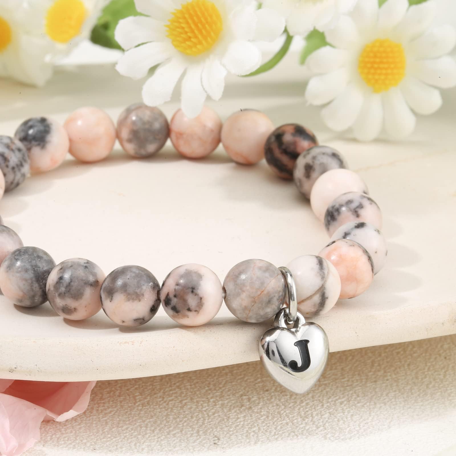 Jewelry&Card Mothers Day Gifts for Women Teen Girls, Inspirational Letter"J" Beaded Bracelets for Teen Girls, Trendy Stuff Gifts for Mom Friend Sister Wife Daughter on Easter Birthday