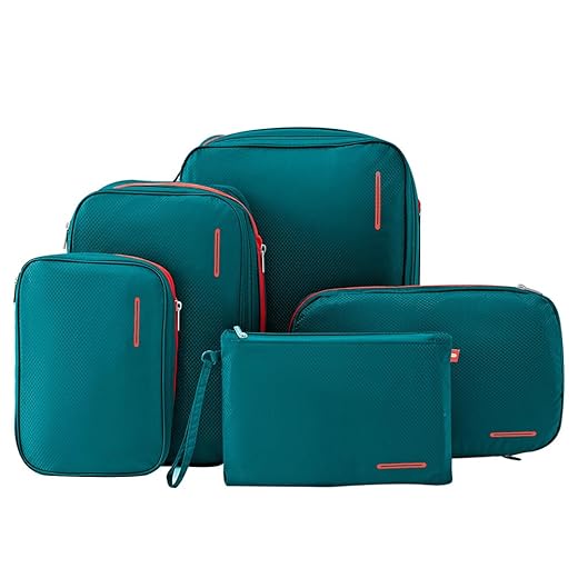 Bee Nesting Waterproof Compression Packing Cubes 5/6/8 sets, Large Travel Packing organizers for Carry on Luggage, 2 Sides Expandable Storage Bags (Dark Green, G5set)