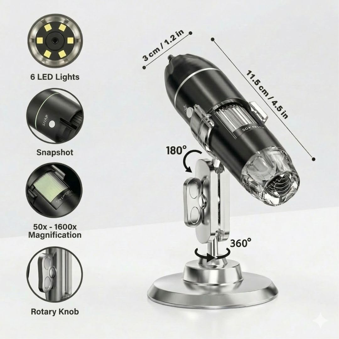 Microscopio digitale 1600X. Microscopio elettronico USB 3 in 1. Lente d'ingrandimento digitale portatile compatibile con PC, Android e tablet. Ideale per l'osservazione biologica, l'ispezione