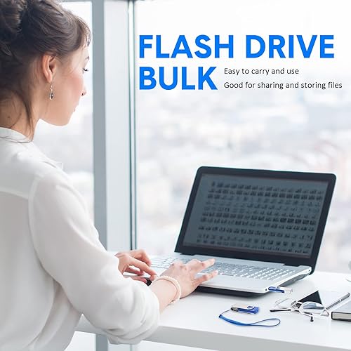 Miniatura 7 de Paquete de 50 unidades flash USB 2.0 de 128 MB a granel con cordones, unidad de pulgar USB giratoria a granel con luz LED, bolígrafo giratorio para