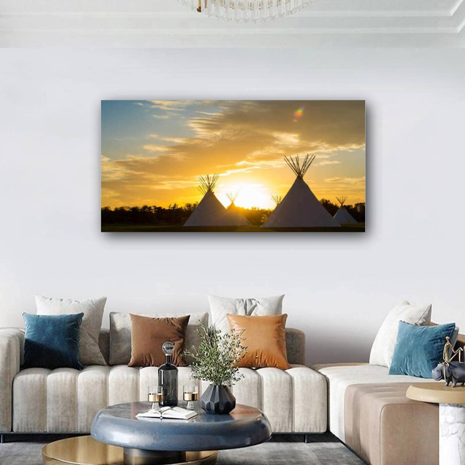 Native American Painting Canvas Wall Art - 5 Piece Set, New Jersey Hockey Theme, 60x32 Inches, Ready To Hang - View #4