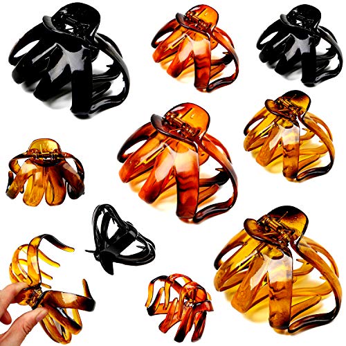PROLOSO 12 Pack No-Slip Grip Octopus Hair Clips 2 Sizes Stylish Jaw Clips Spider Hair Claw Clips for Thin & Thick Hair