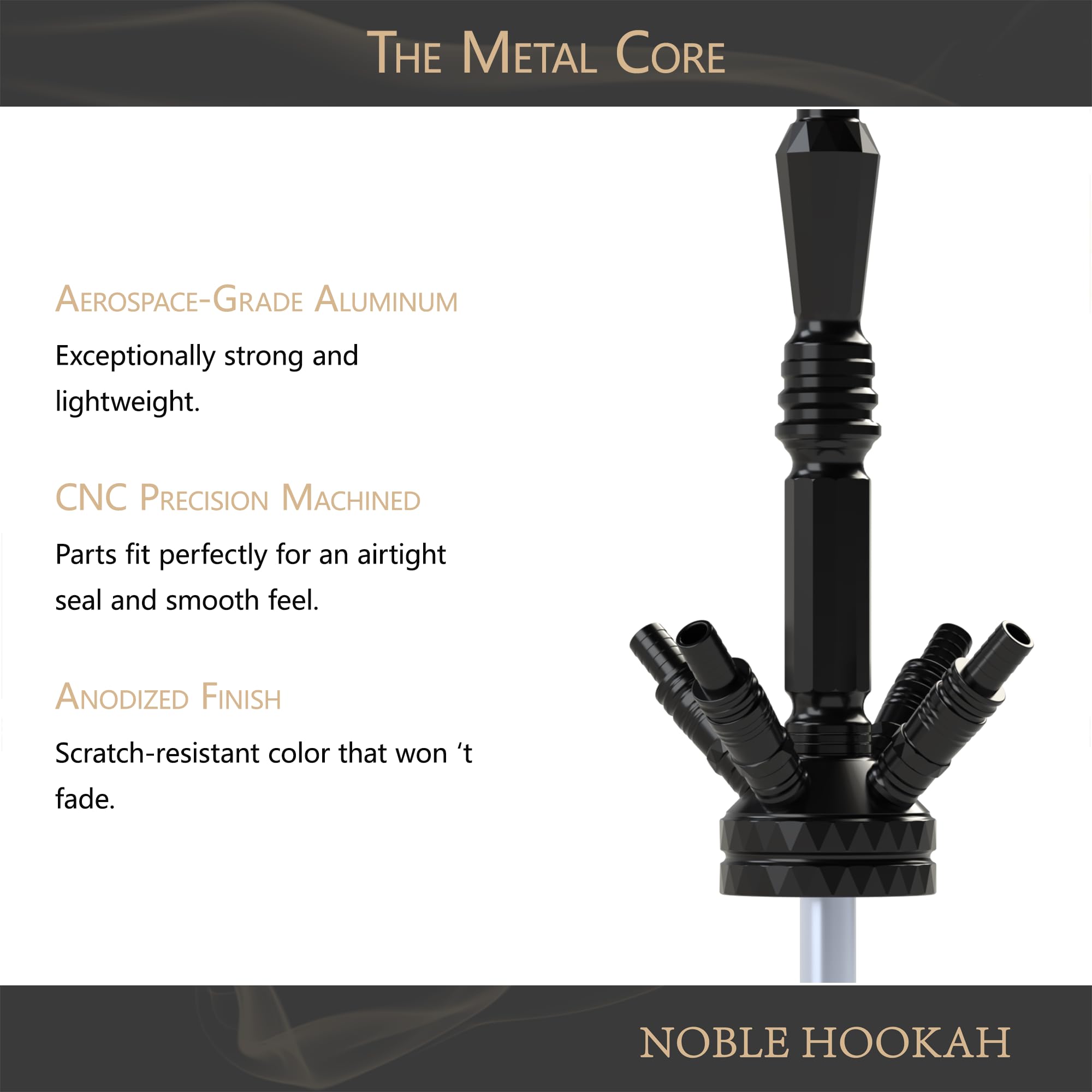 NOBLE HOOKAH 62,6 cm Set de Shisha 4 Conexiones con Cabezal de Narguile Gran Narguile de Tubo de Aluminio con Colador de Melaza de Aluminio, Equipado con 4 Mangueras de Silicona y Asa