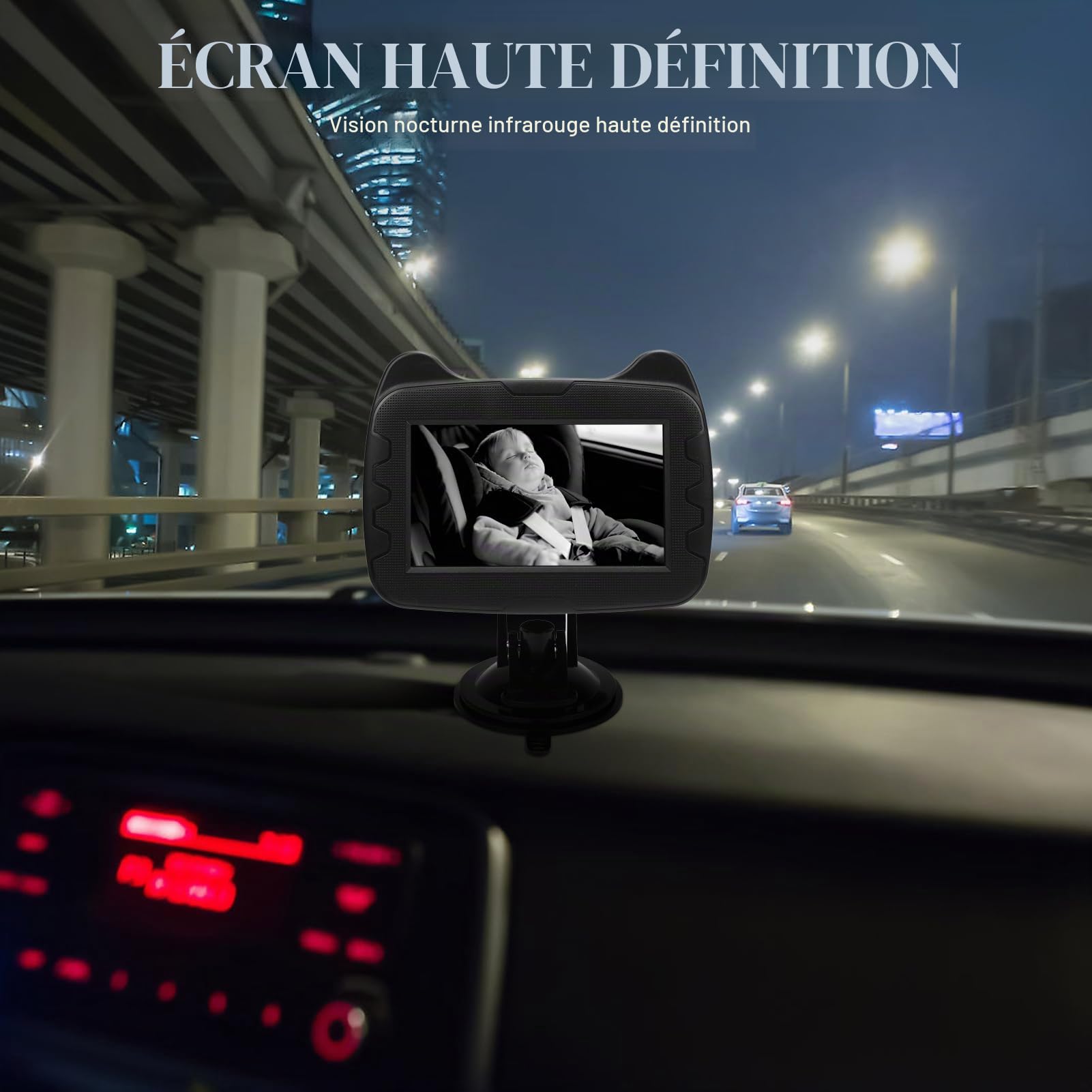 Rétroviseur de voiture pour bébé - Écran HD de 4,3" - 1080P - Avec vision nocturne infrarouge - Caméra de sécurité grand angle pour une observation optimale de votre bébé