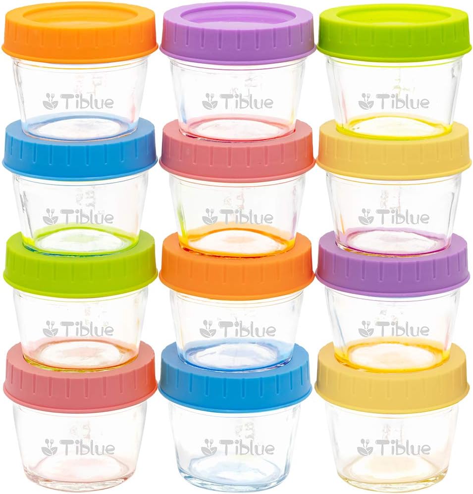 Glass Baby Food Storage Containers Set of 12, Leakproof 4 oz Glass Baby Food Jars with Lids & Marker, Reusable Small Glass Baby Food Containers for Infant & Baby, Freezer, Microwave & Dishwasher Safe