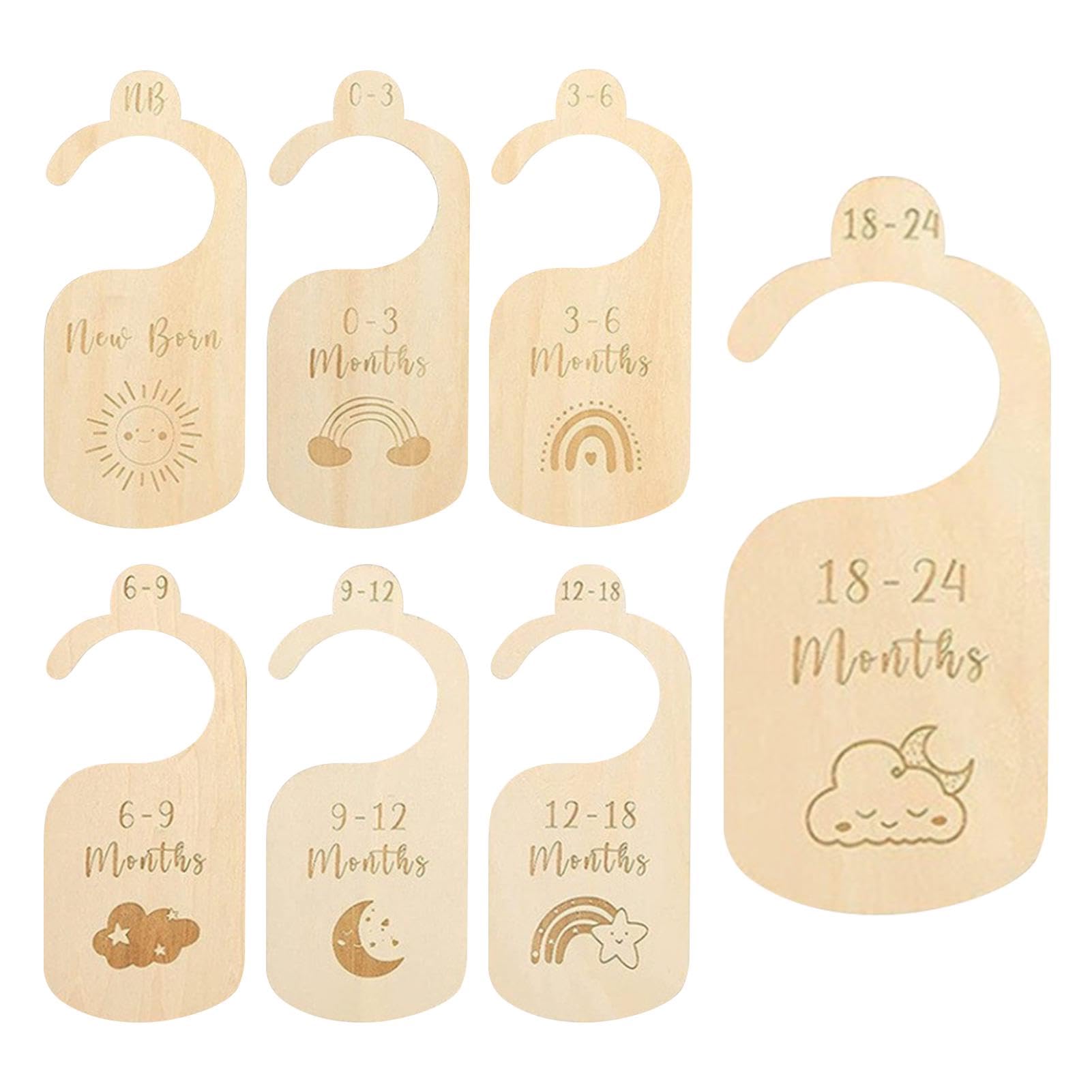 7 Pcs Baby Wardrobe Dividers, Cartoon Wood Baby Clothes Dividers by Size Age