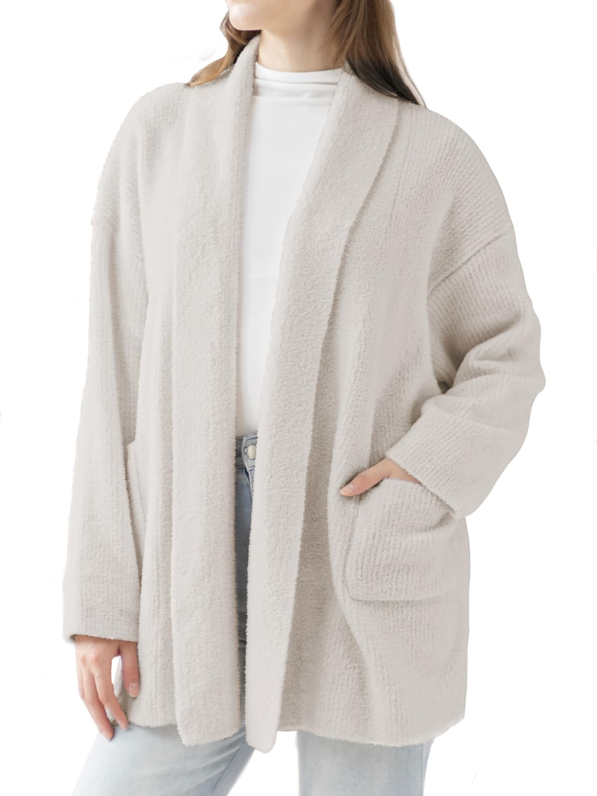 MH MYLUNE HOME Womens Open Front Oversized Ribbed Knit Cardigan Long Sleeve Thigh-Length Cozy Casual Sweaters with Pockets