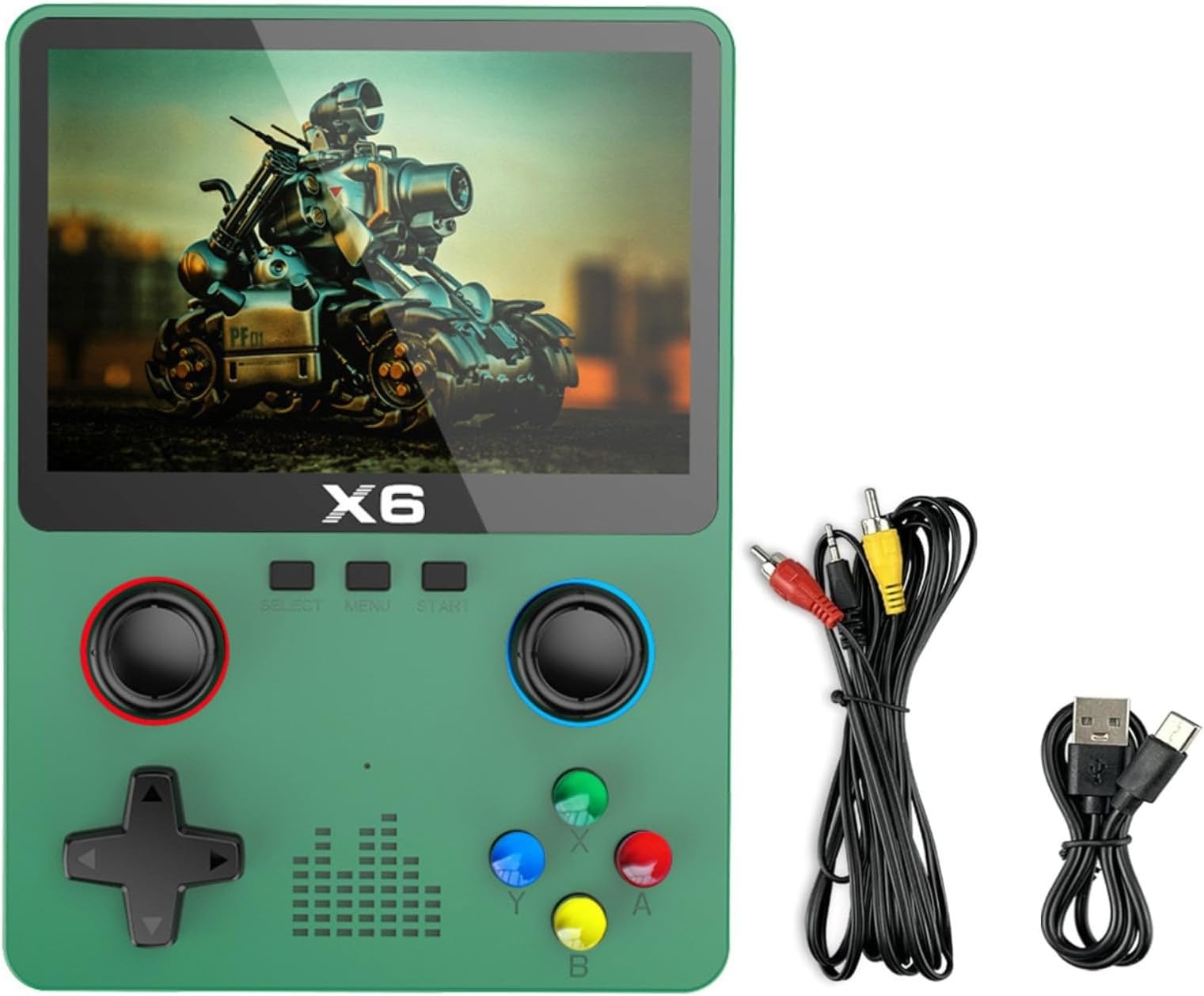 HTLNUZD X6 3.5" IPS Portable Handheld Game Console Screen Dual Joystick 11 Simulator GBA Video 10000+ Classic Game Gift (Green - Single)