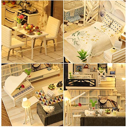 Fsolis DIY Puppenhaus-Miniatur-Kit mit Möbeln, 3D-Holz-Miniaturhaus mit Staubschutz und Musikbewegung, Miniatur… – Bild 4