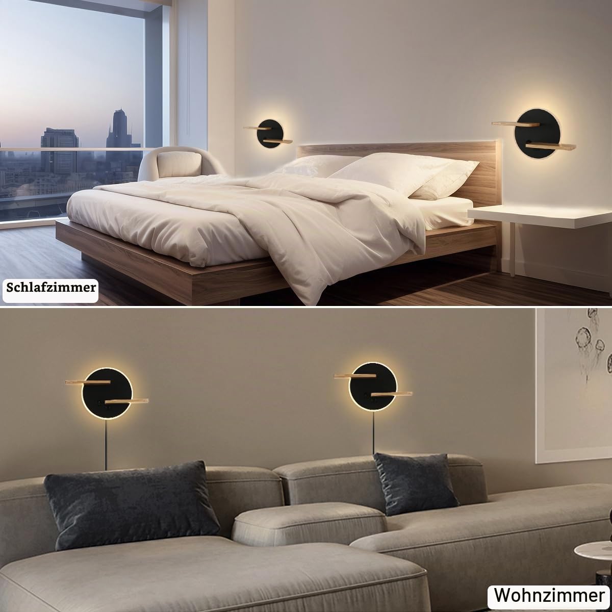 KZT Wandleuchte Innen Nachttischlampe Dimmbar Touch Schalter LED Wandlampe mit Kabel USB + TYPE C Ladeanschluss Wandbeleuchtung Schlafzimmer Bettlampe Leselicht für Schlafzimmer Wohnzimmer Hotel