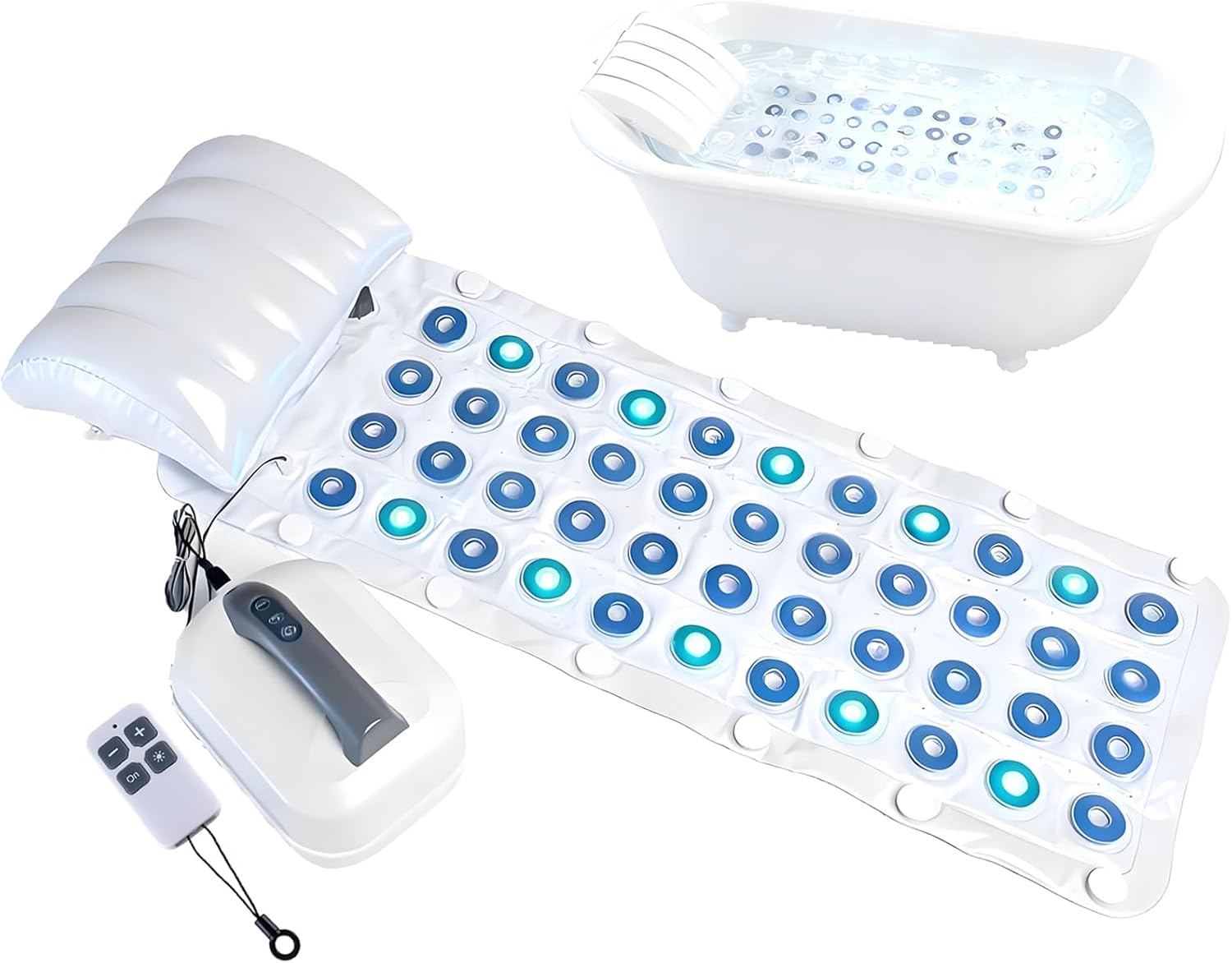 Full Body Bubble Mat with Pillow - Non-Slip Spa Tub Mat, 6-Speed Adjustable, Powerful Suction Cups & Electric Air Pump for Ultimate Relaxation and Comfort