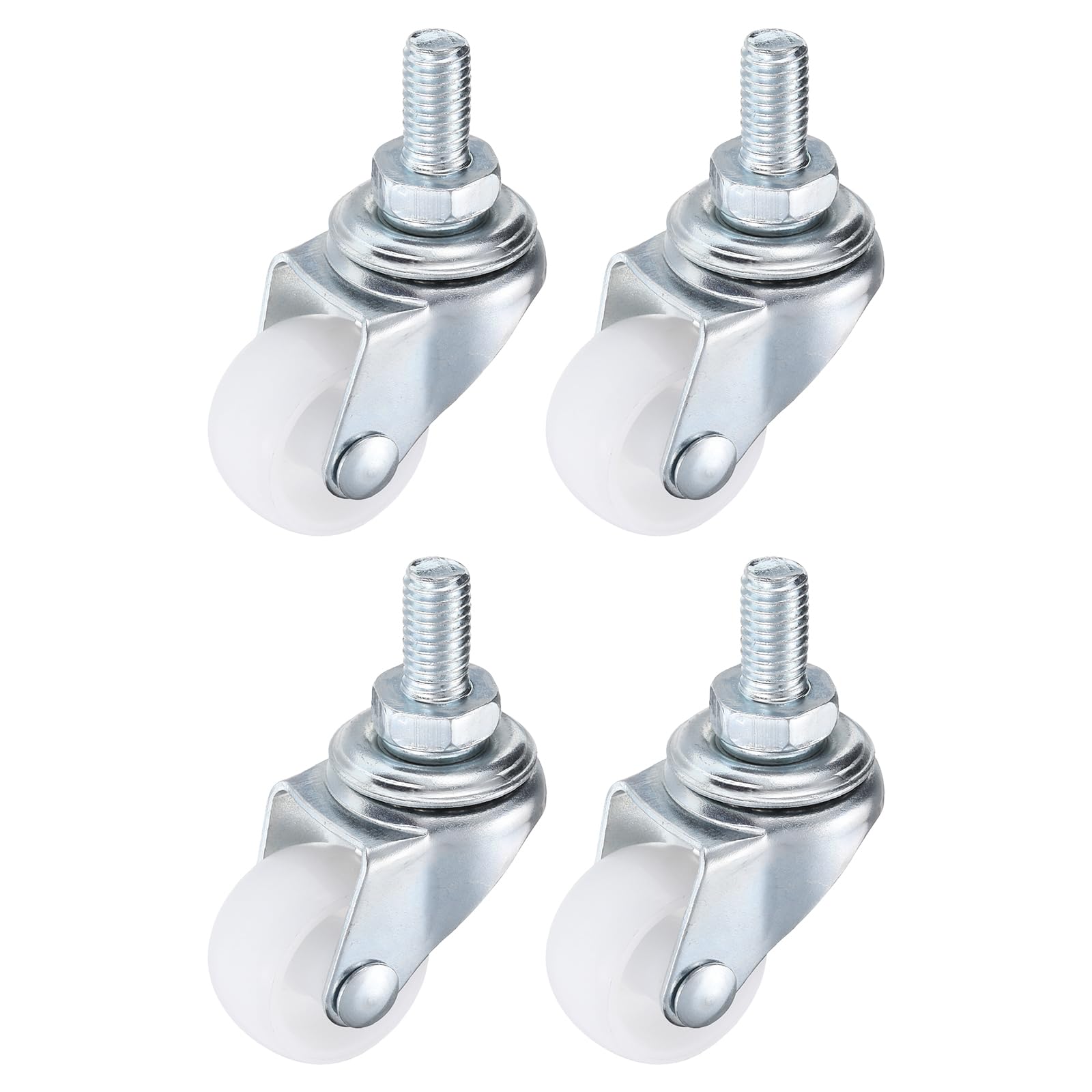 Photo 1 of PATIKIL 1 Inch Stem Casters, 4 Pack Wire Shelf Caster Wheels Threaded Swivel Stem Wheels Wire Shelving for Rolling Cart Cart Wheels Furniture Replacement, White