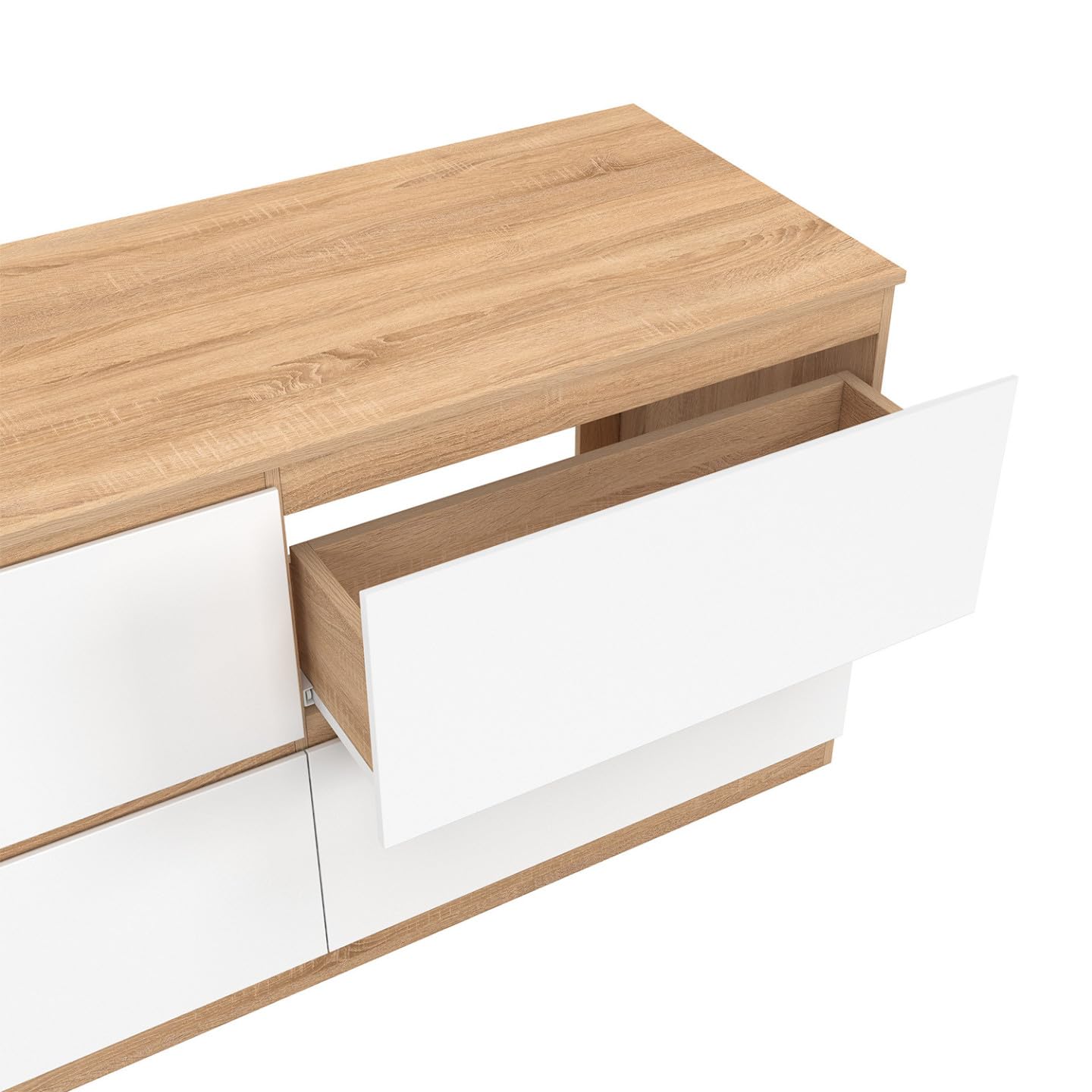 IDMarket - Meuble Double Vasque Suspendu Salle de Bain TOMI 120 cm 4 tiroirs façon hêtre et Blanc