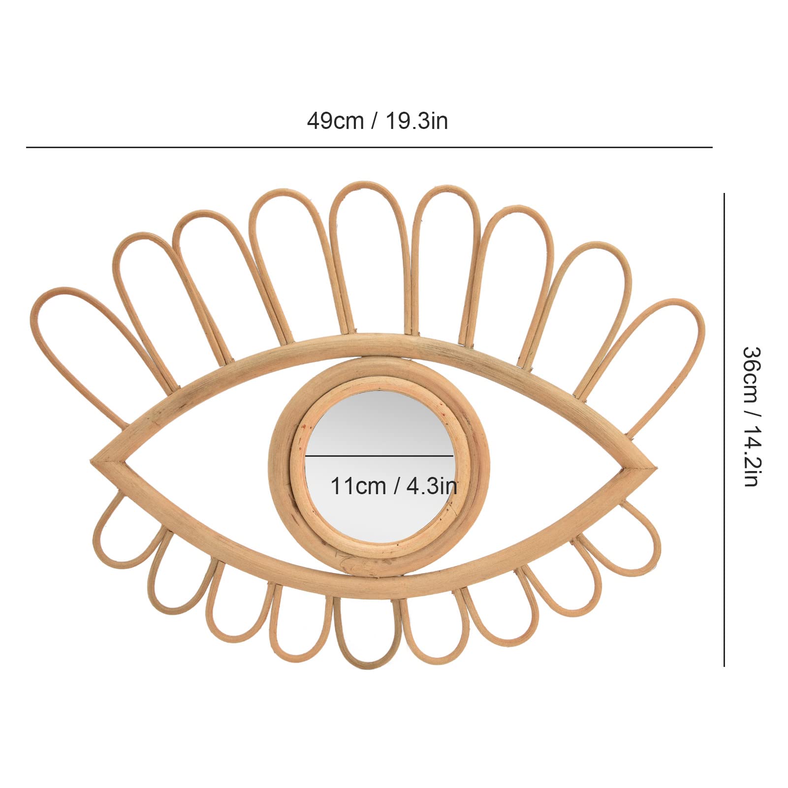 AUNMAS Rattan-Augen-Wandspiegel, Handgewebter Rattan-Augenspiegel mit Acrylglas, Wanddekoration für Badezimmer, Schlafzimmer, Wohnzimmer, Platzsparender Natürlicher Look