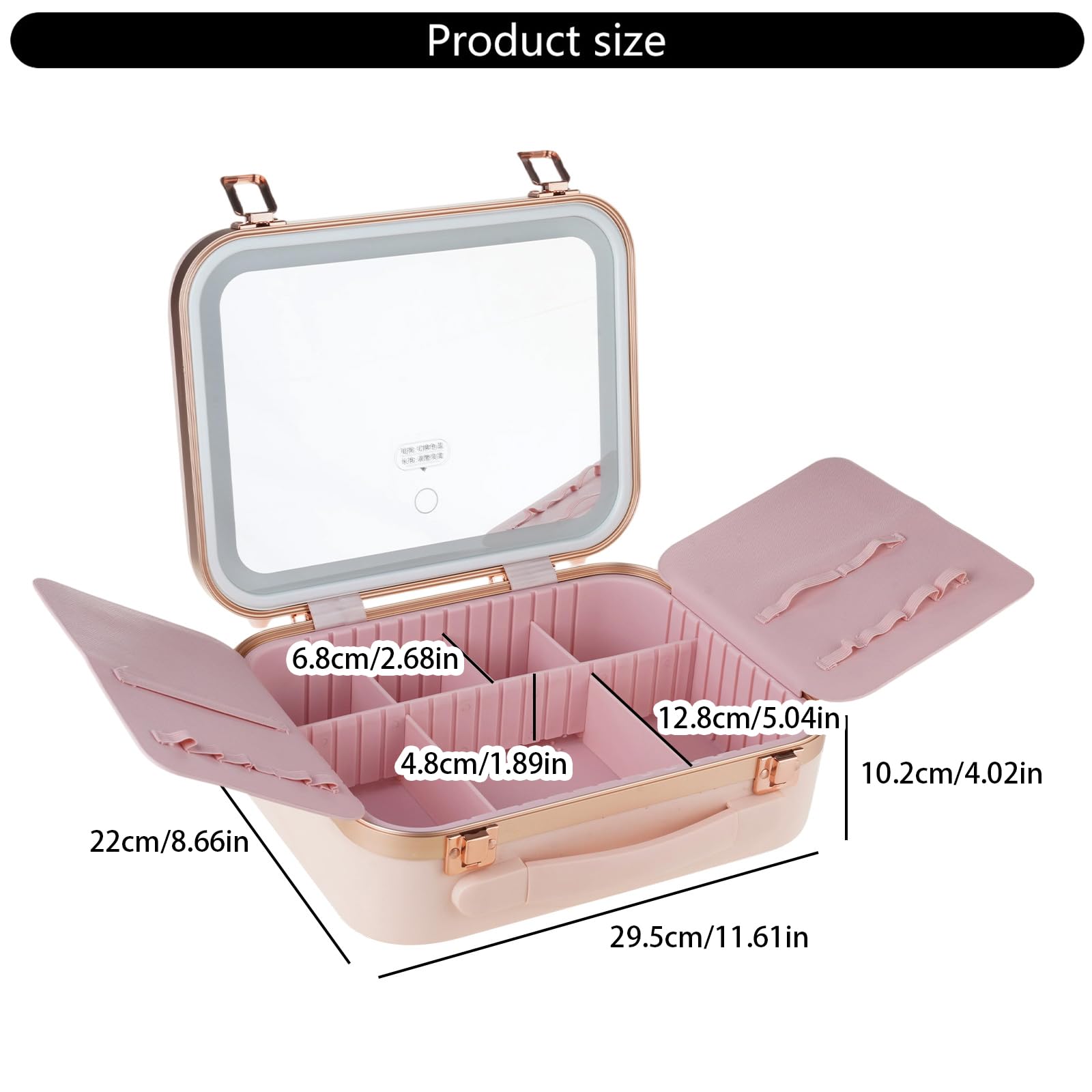 Beauty case professionale con anelli LED regolabili, luce e specchio, organizer portatile per cosmetici da donna, portatile, luminosità regolabile, B, One Size, Bellezza di massa