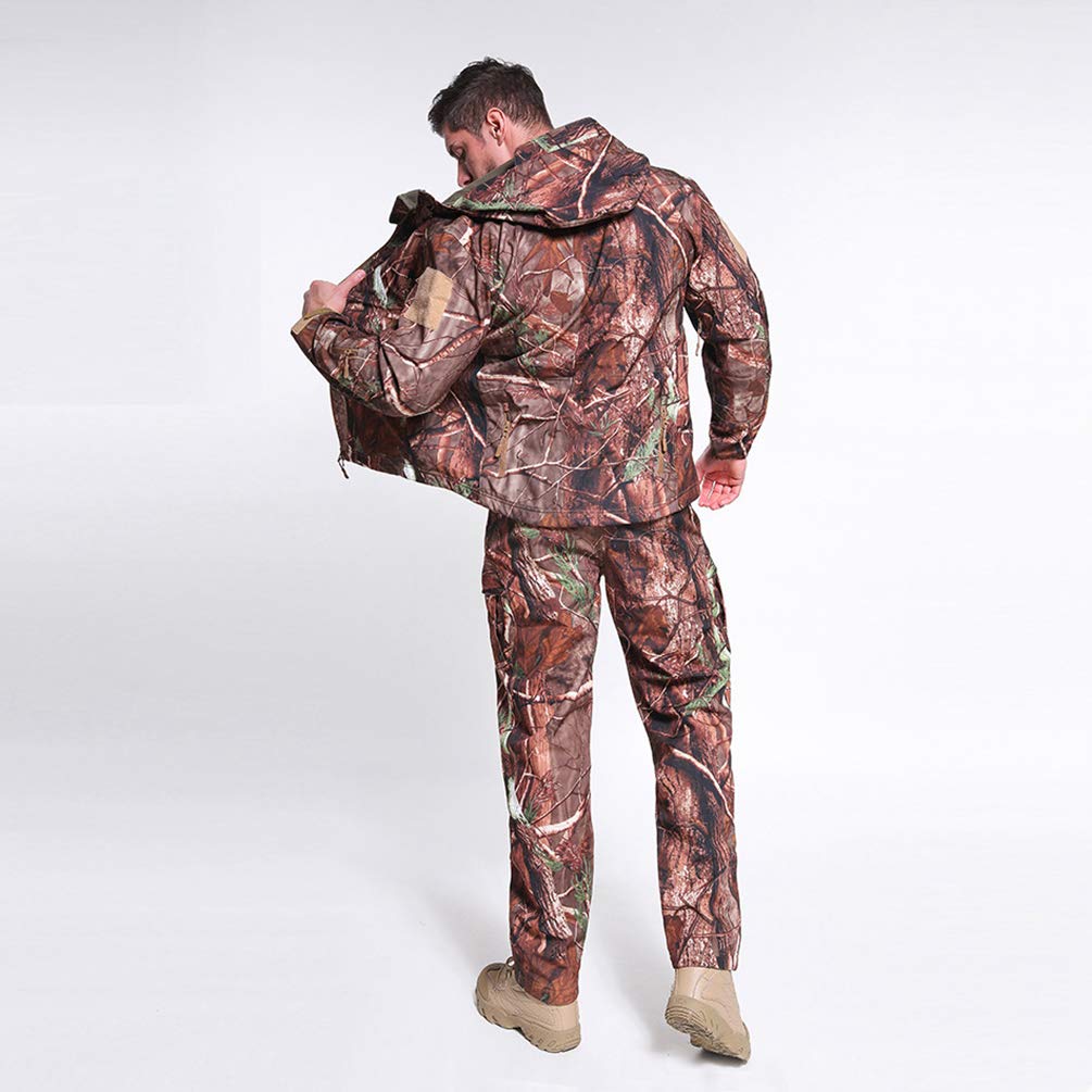 Homme Tactique Camouflage Veste Imperméable Softshell Doublure en Polaire Automne Hiver Outdoor Trekking Chasse Alpinisme Blouson Manteaux à Capuche