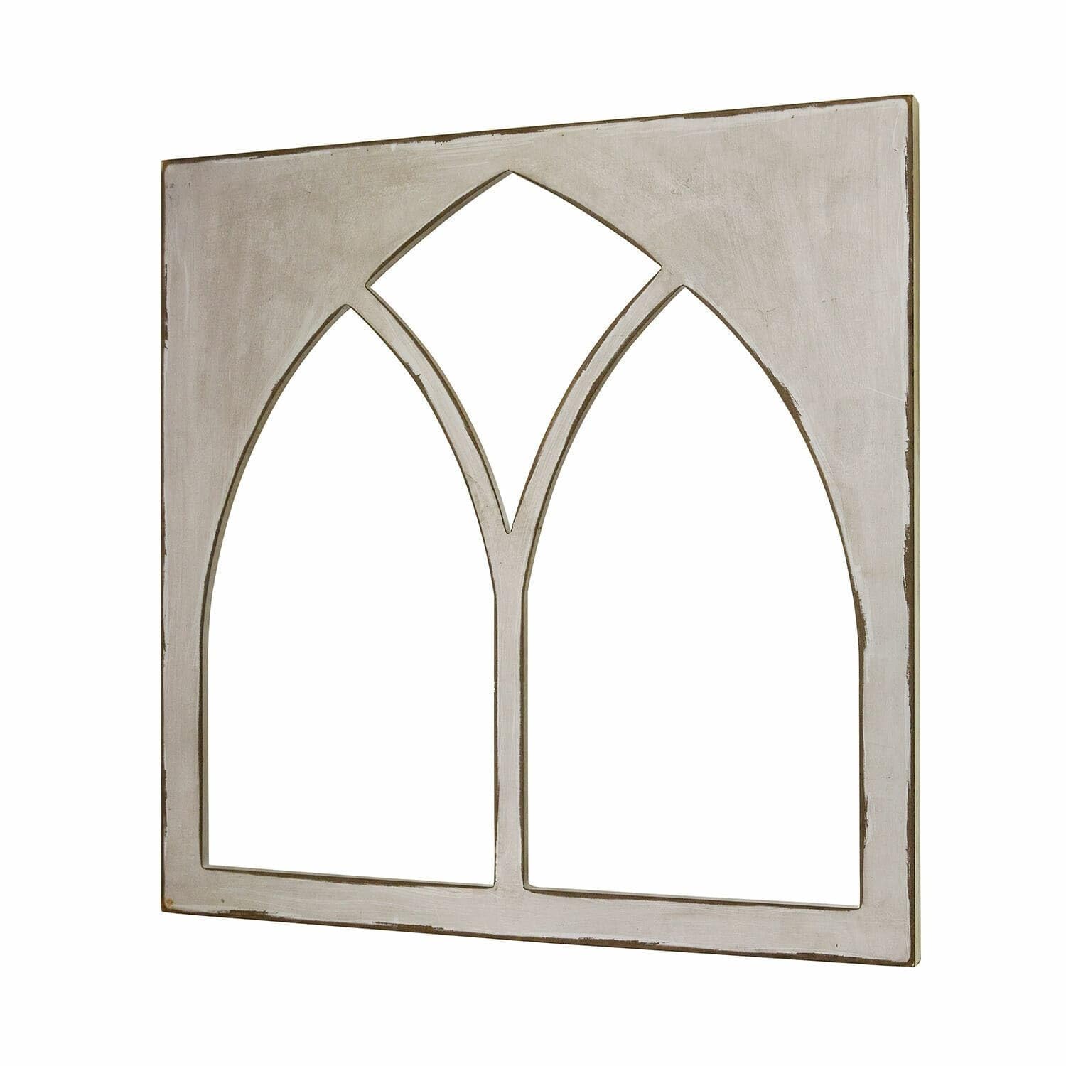 Fenêtre ogive décorative Loberon blanc vieilli en bois pour miroir trompe-l'œil