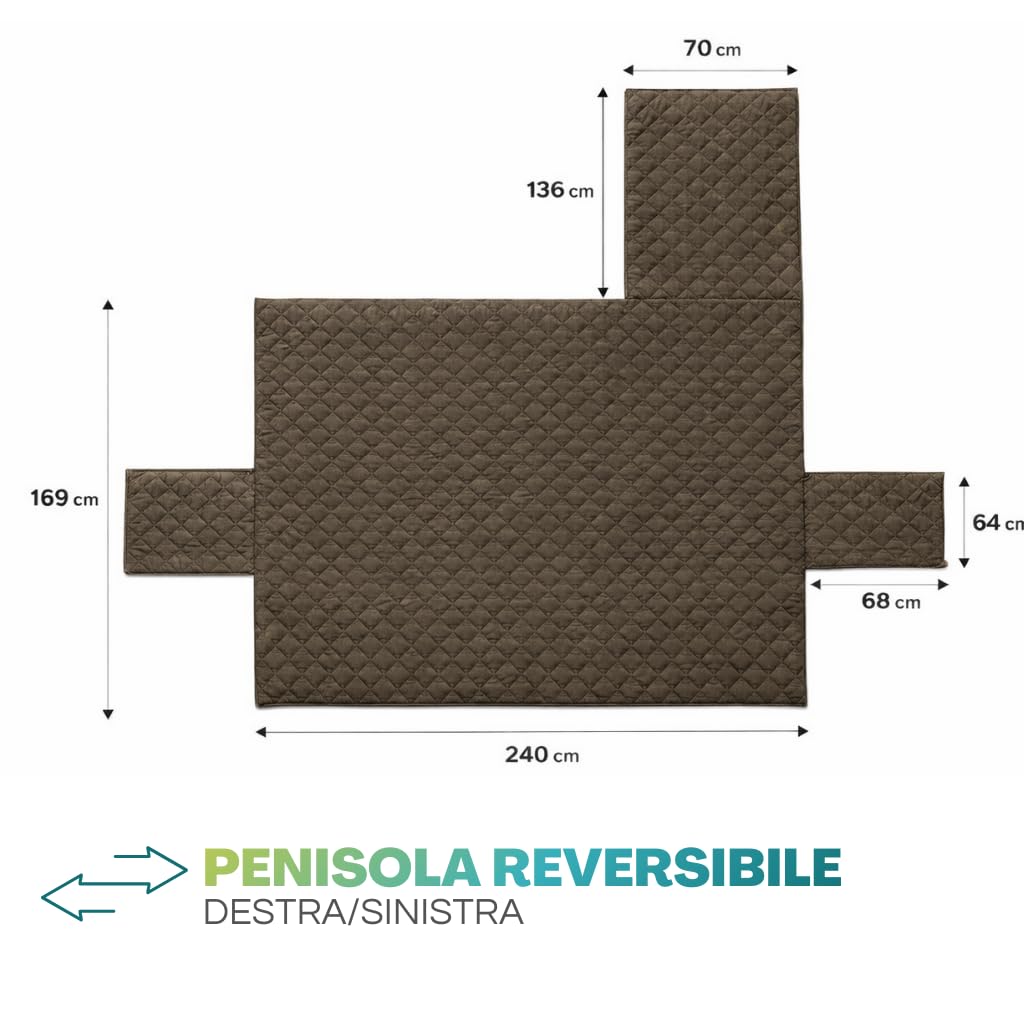 PALUPLUS Copridivano con Penisola a 3 Posti, Misura 240x305 cm, Tessuto poliestere da 120 gsm, Impermeabile e Antimacchia, Salvadivano Angolare con Penisola Reversibile -9520C 1,5 (Marrone)