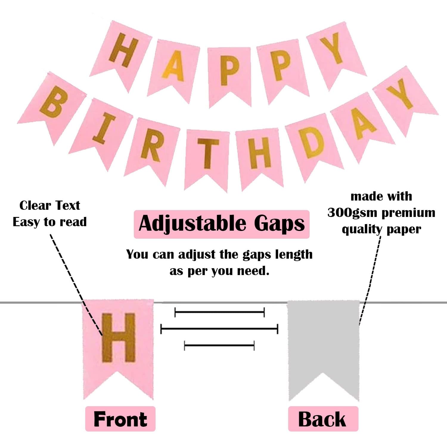 Party Propz Happy Birthday Decoration Kit - 40 Pcs Pink Birthday Banner Set, Balloons, Golden Foil Curtain, Balloons For Decoration, Bday Decoration Kit for Girls (Cardstock, Foil, Latex) 1