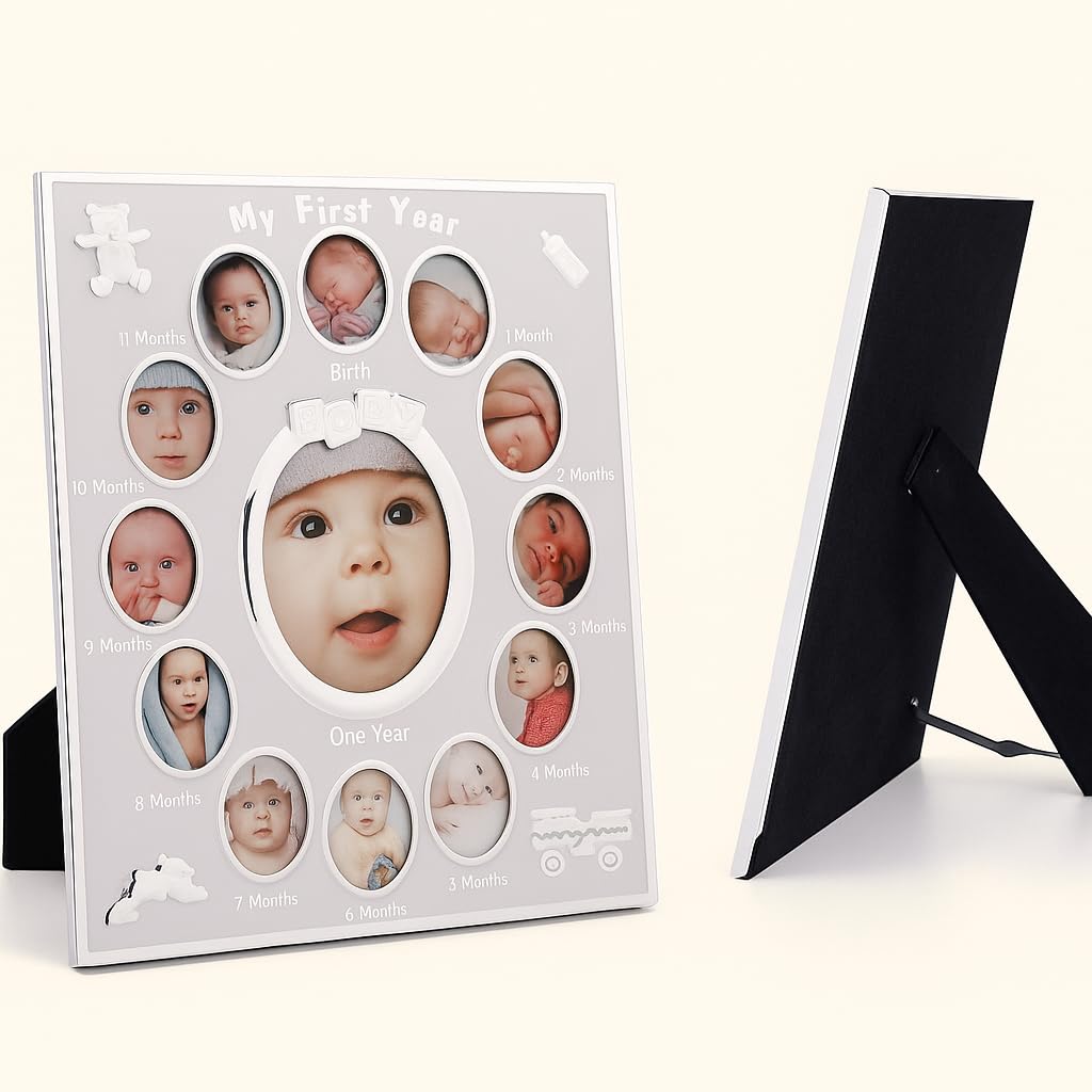 Baby My First Year Multi-Photo Frame Holds 13 Photos Set Newborn 12 Months Gift Beautiful Multi-Photo Picture Frame