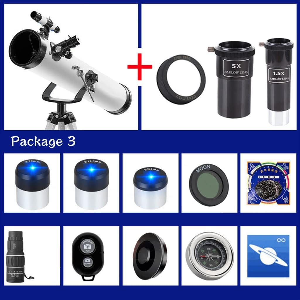 Telescope Reflectors Astronomical, for s, telescopes Astronomy Beginners, Portable with 3pcs Eyepiece,White-C