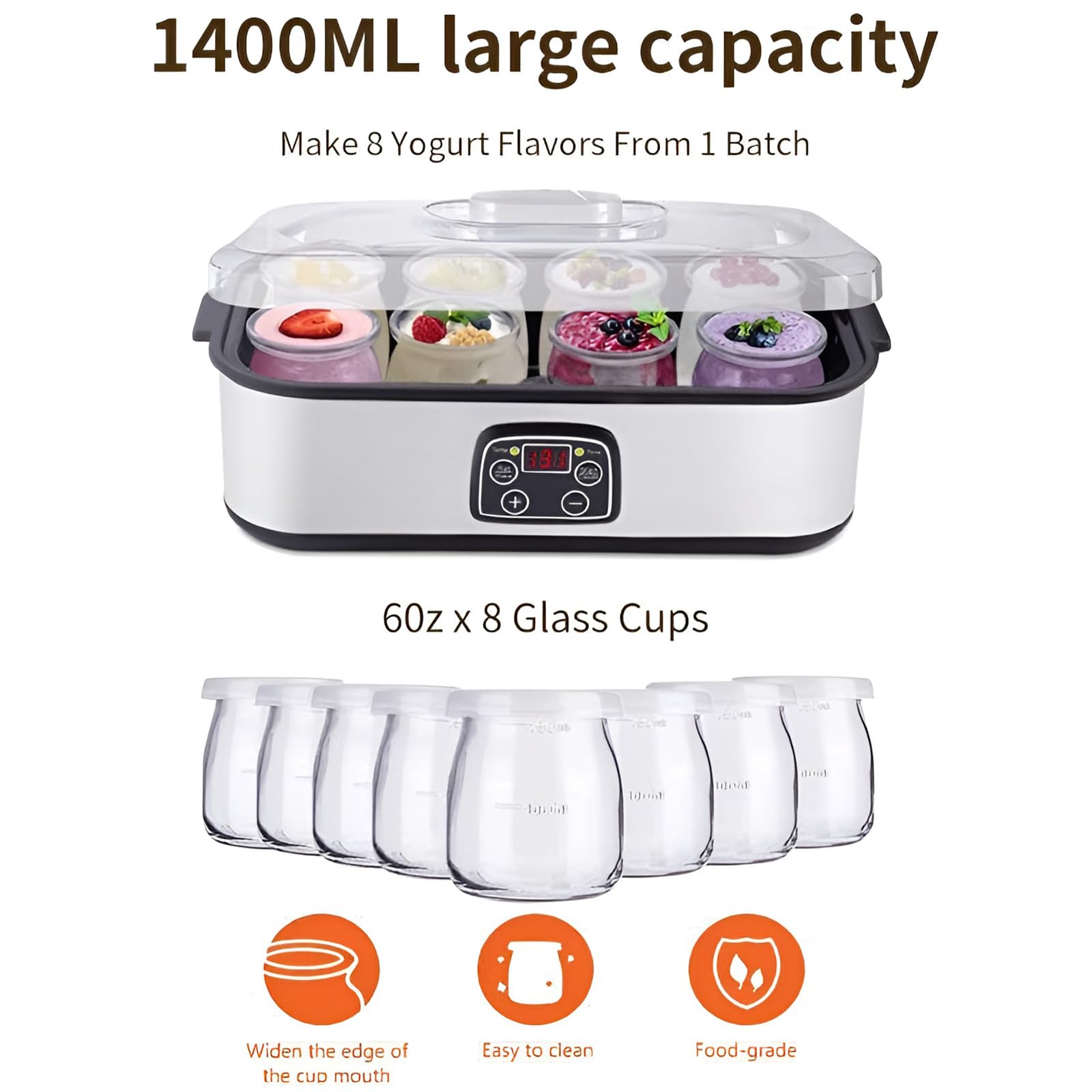 Yogurt Griego automático del Control 1400ml de la Temperatura Constante con el Tarro 8