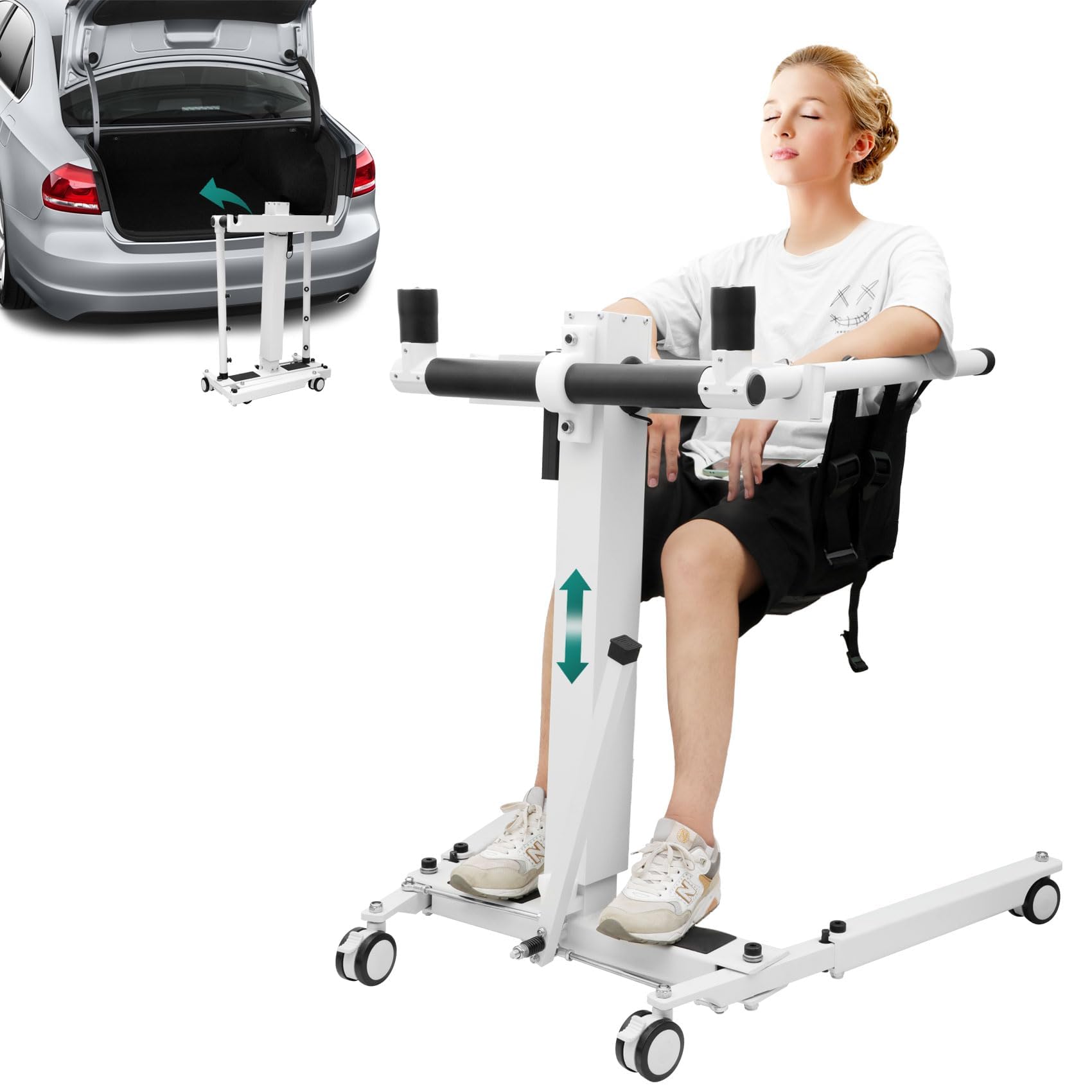 Electric Patient Lift Transfer Chair,Patient Lift Wheelchair for Home,Wheelchair Lift for Car,Foldable Patient Lift Aid,Shower Transfer Chair for Seniors/Handicap-Max Load 290lbs,Save Yourself