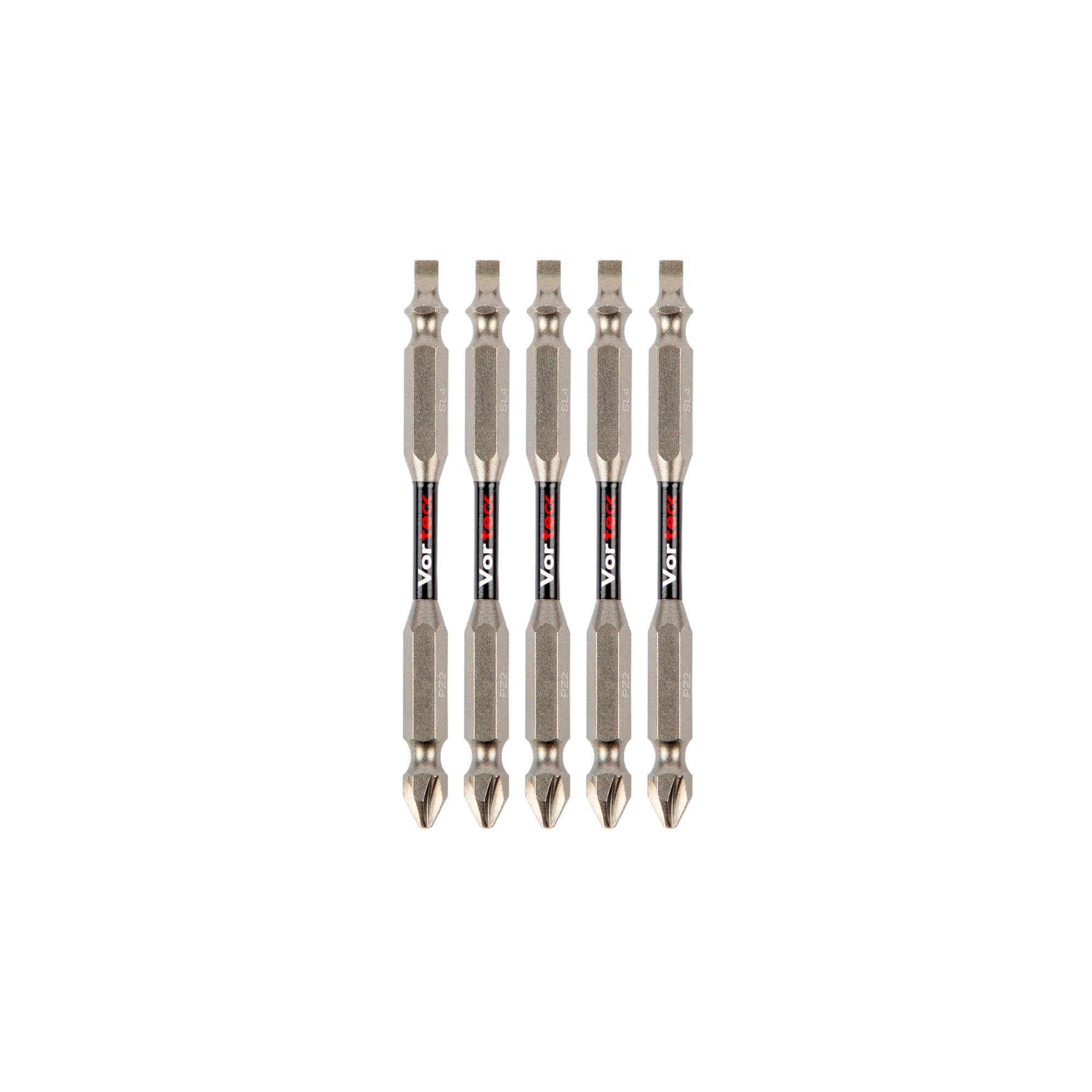 C.K Tools Vorteck Double Ended Impact Screwdriver Bits PZ2 SL4, 90 mm Bit Set for Impact Drivers, 1/4 inch Hex Quick Lock Shank, Magnetic Torsion Zone, Pack of 3 CK T4482 DEPZ2SL409D3