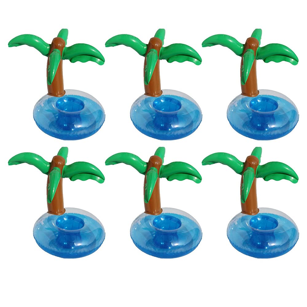 Hosfairy 6Pcs Funny Inflatable Palm Trees Pool Drink Holder Inflatable Drink Cup Holders for Summer Theme Party Supplies