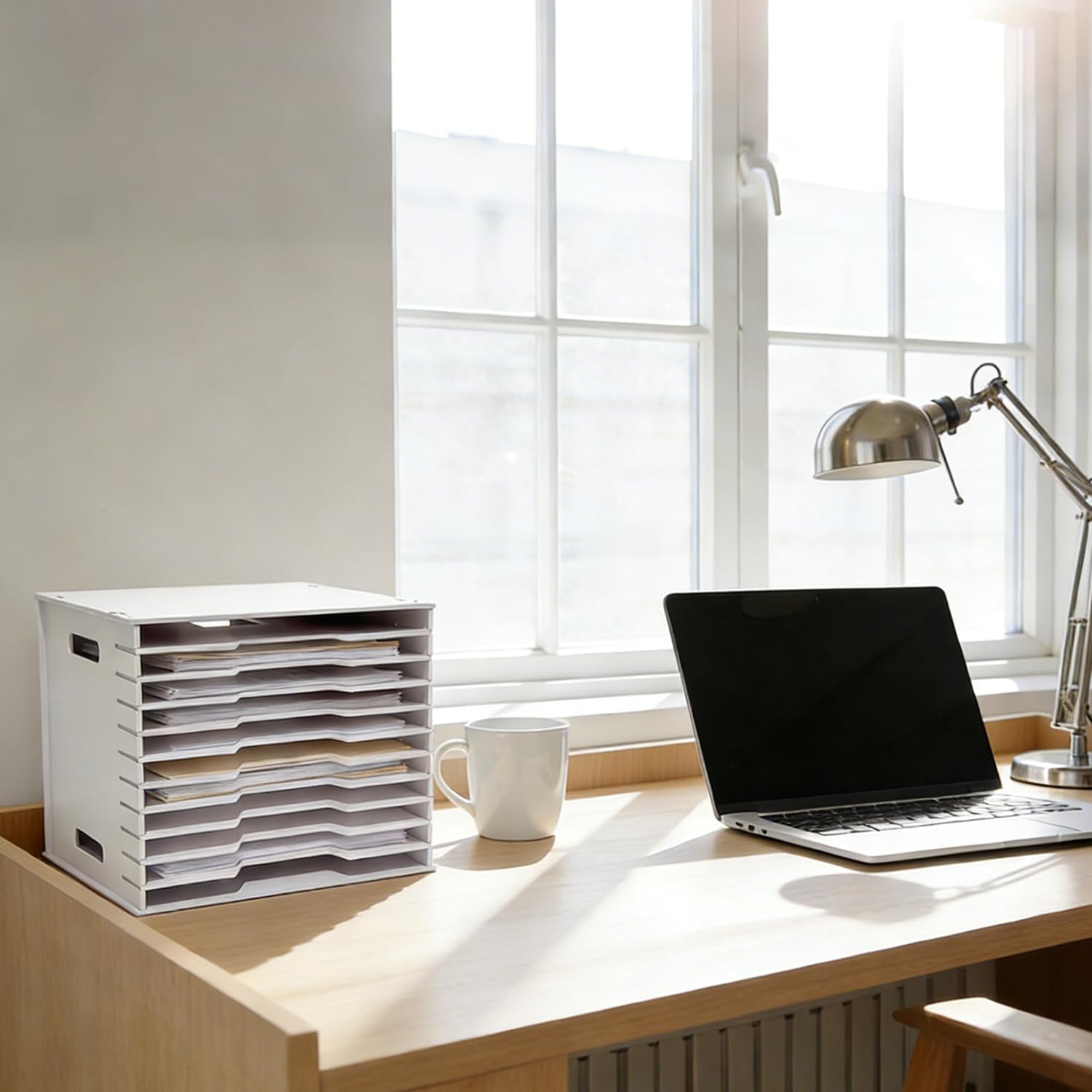 Scrapbook Paper Organizer Storage 12" x 12", 12 Slots File Sorter Storage, Desktop Paper Organizer Rack, 12 Tier Craft paper Holder for Home Office