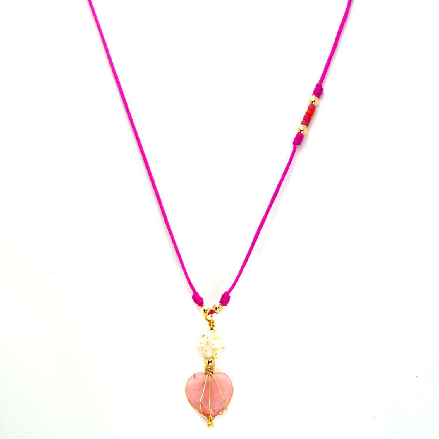Pink Stone Heart-Shaped Pendant Necklace