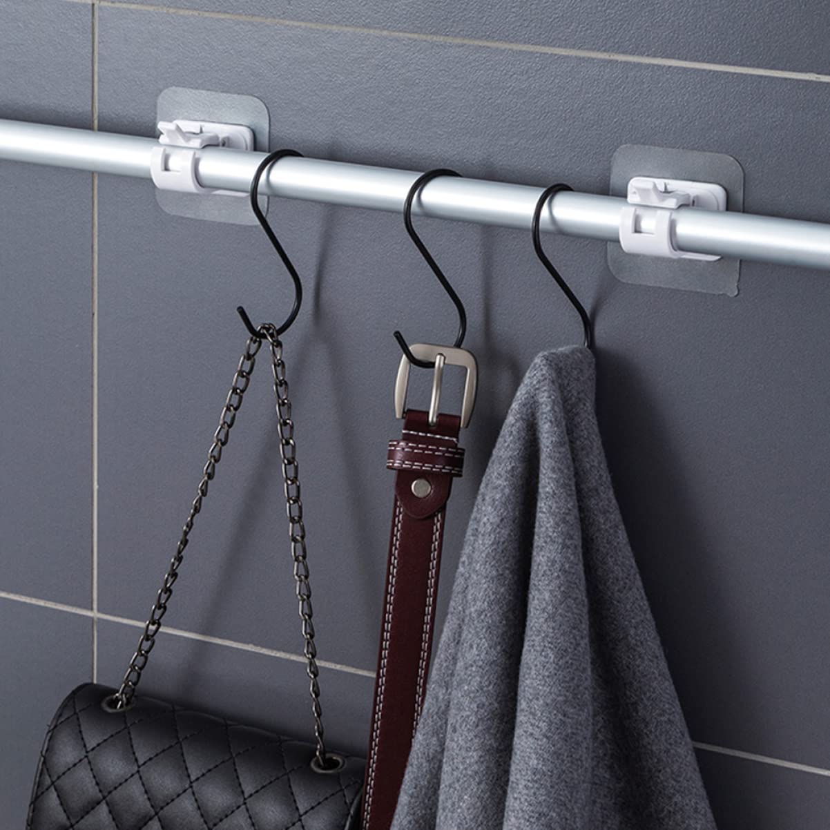 HOOTNEE 4pcs Self Adhesive Curtain Rod Clips Adhesive Hooks for Easy Installation No Drill Curtain Pole Holders for Bathroom Home Use