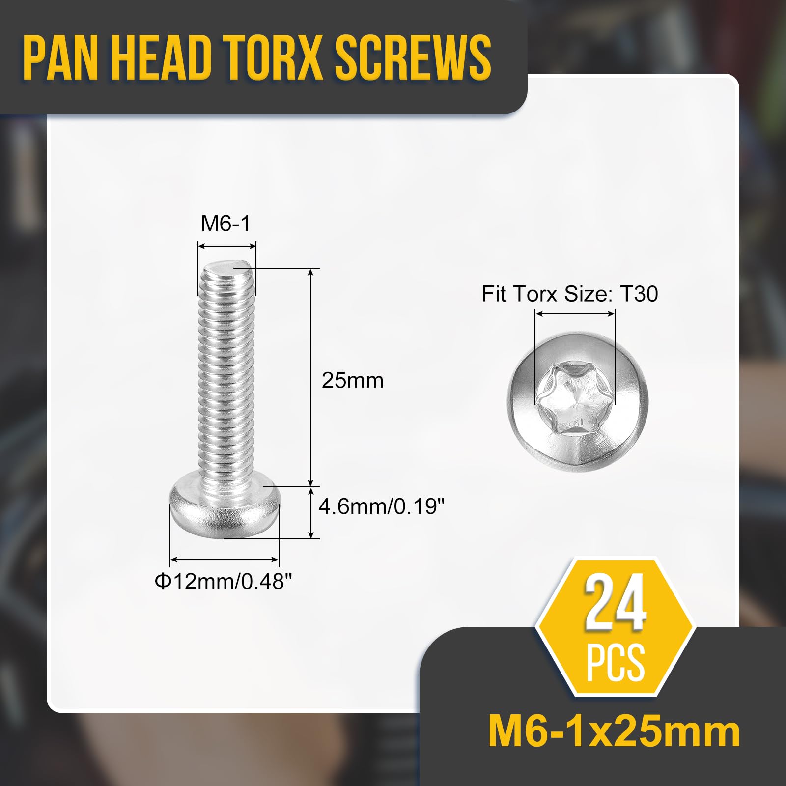 DTGN M6x25mm Pan Head Torx Security Screw, 24Pack, Good for Machinery - Image 2